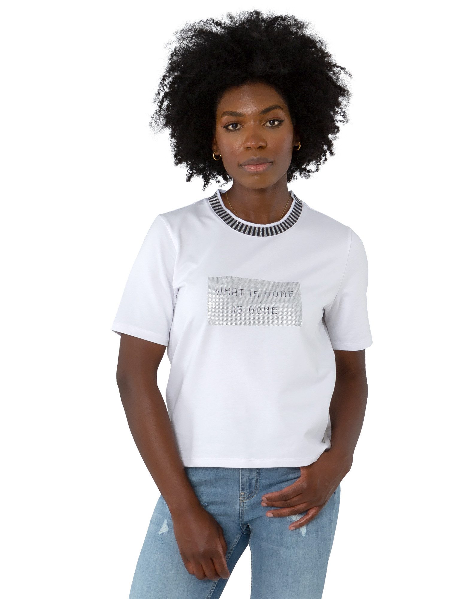 Gio Milano Sweatshirt G30-1102 Kurzarm mit Strassapplikationen aufwendige Strassapplikationen