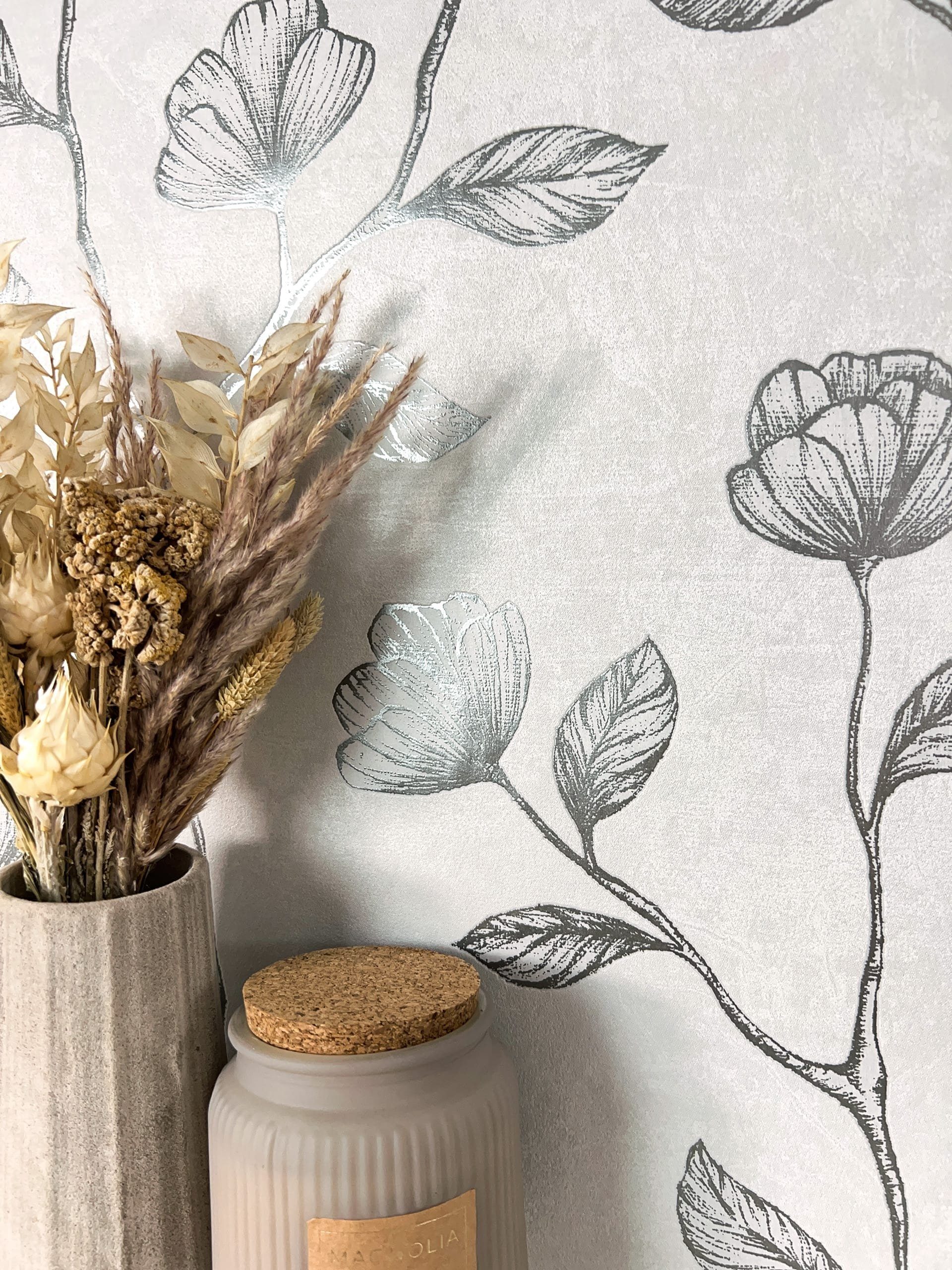 Newroom Vliestapete, Grau Tapete Floral Blumen günstig online kaufen