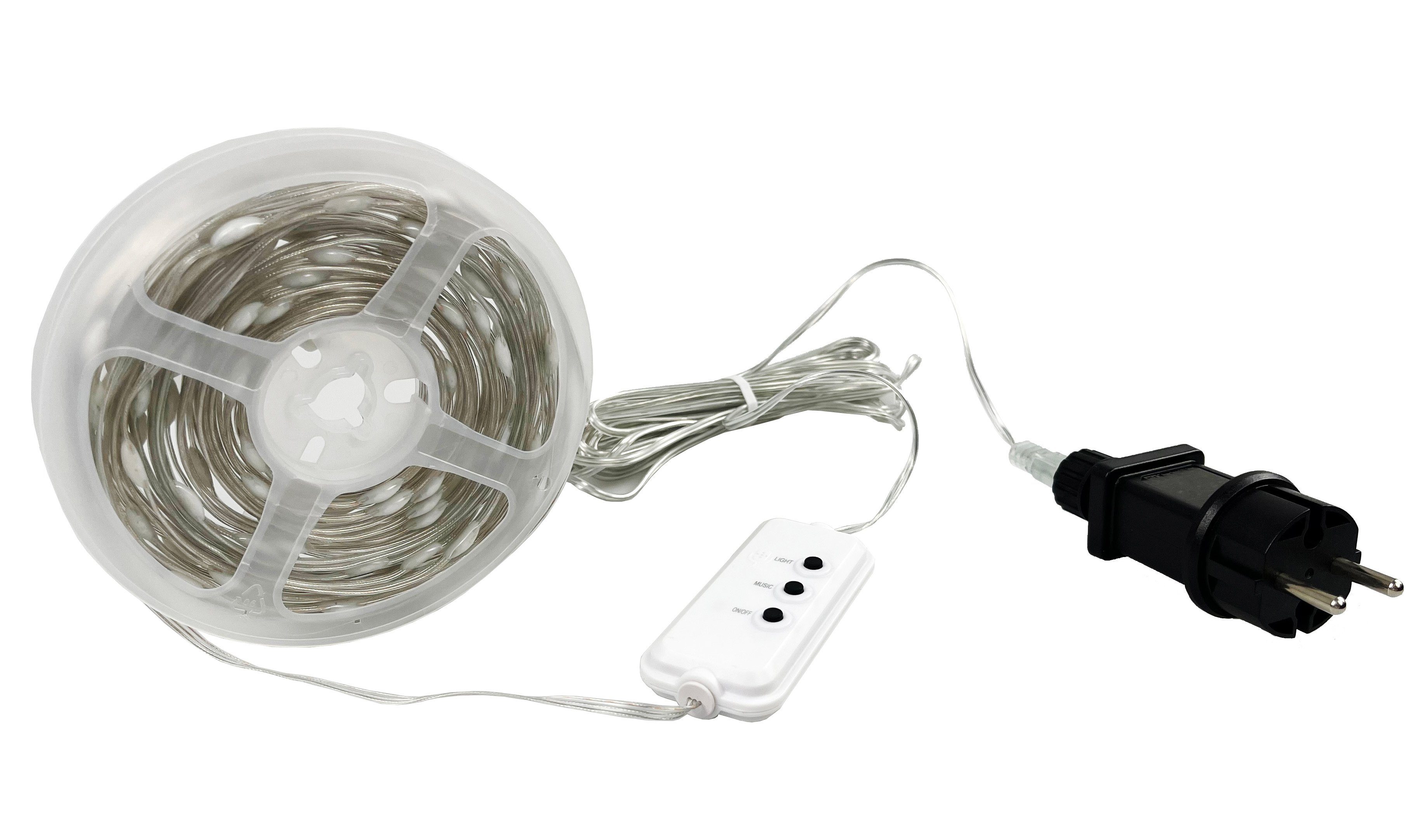 LED-Lichterkette LED Effektlichterkette mit Musiksensor 100 LEDs IP44 10m lang Timer