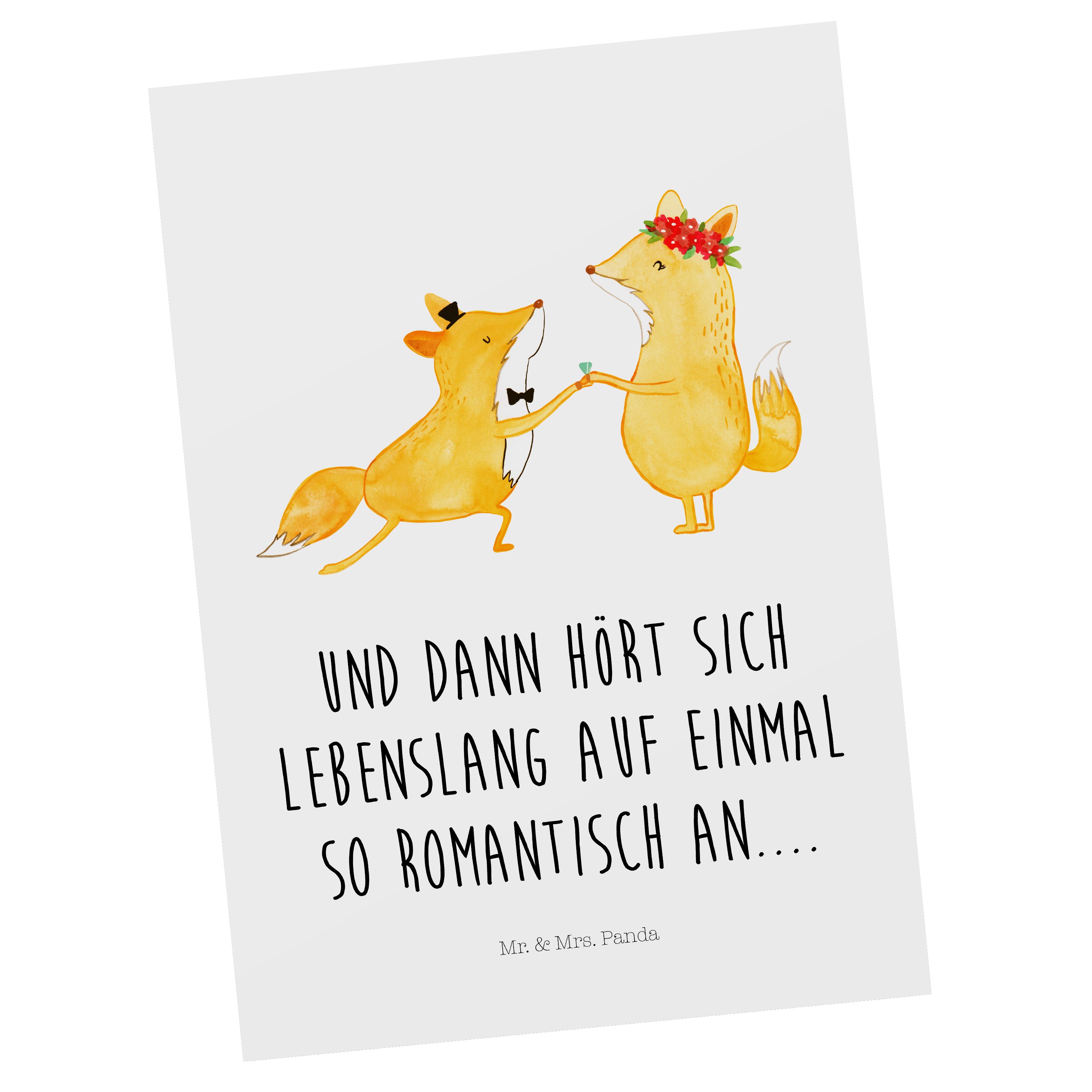 Mr. & Mrs. Panda Postkarte Füchse Hochzeit - Weiß - Geschenk, Verlobungsfeier, Verlobungsgeschen