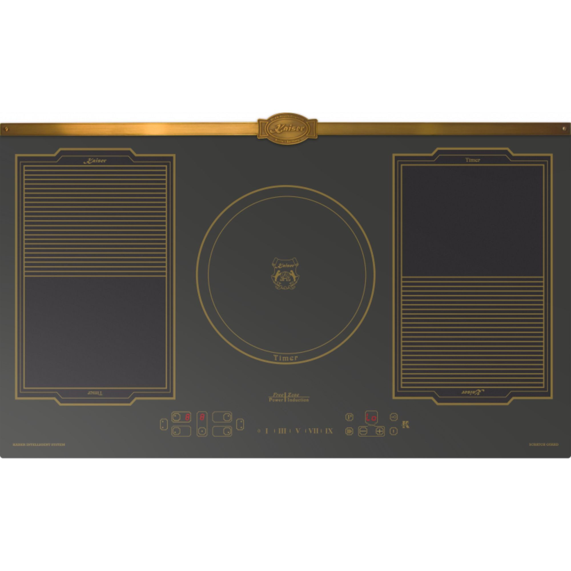 Kaiser Küchengeräte Backofen-Set Empire Design Retro Backofen mit Heißluftsystem, Infrarotgrill und elektrischem Drehspieß Eh 6355 Em +KCT 9196 IEm, Katalytische Selbstreinigung, FREE ZONE FlexInduktion 90 cm Kochfeld mit Power Booster
