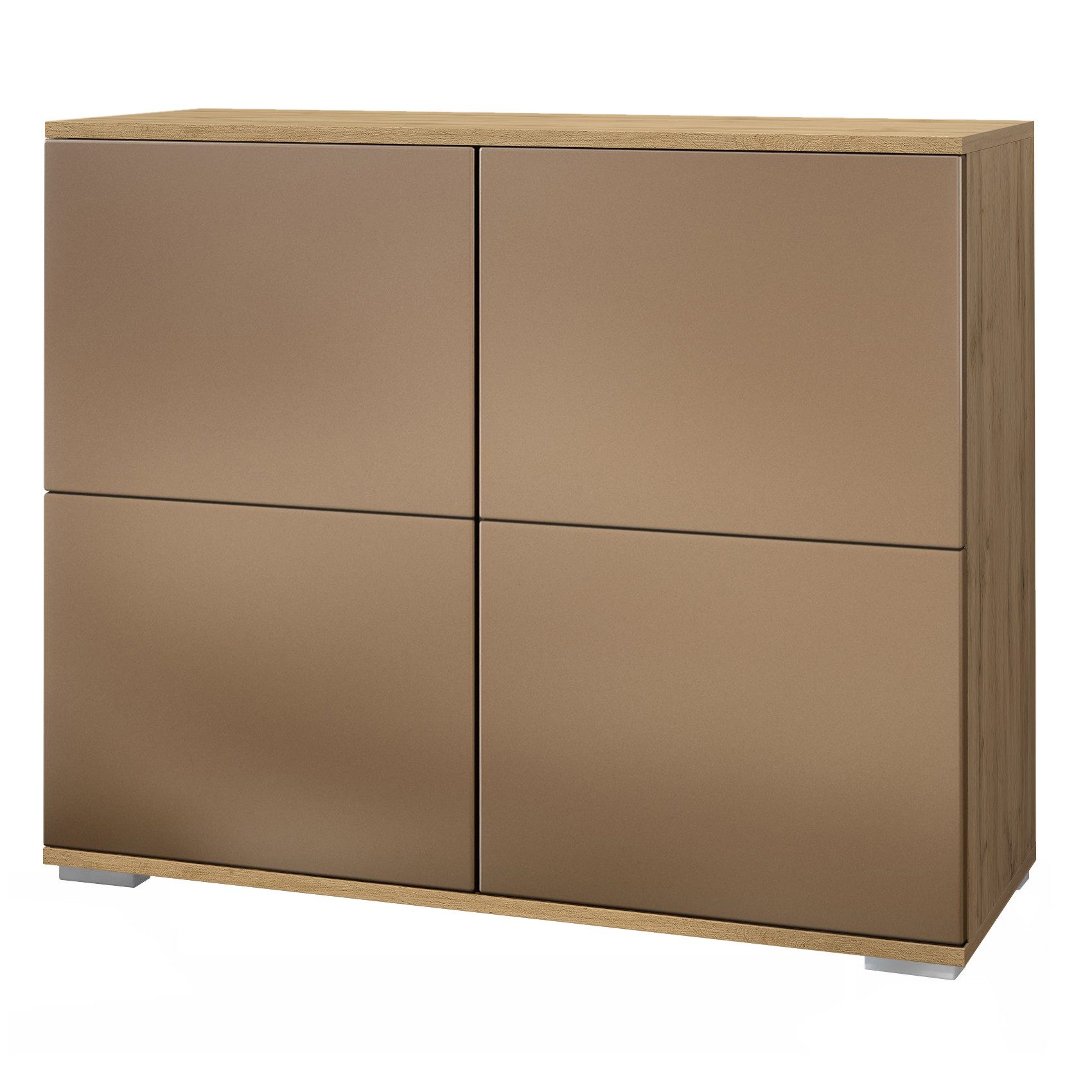 Vladon Kommode Rova V3 (Moderner Küchenschrank, mit 4 Push-to-Open Türen), Eiche Evoke / Bronze Optik (92,5 x 75.5 x 35)