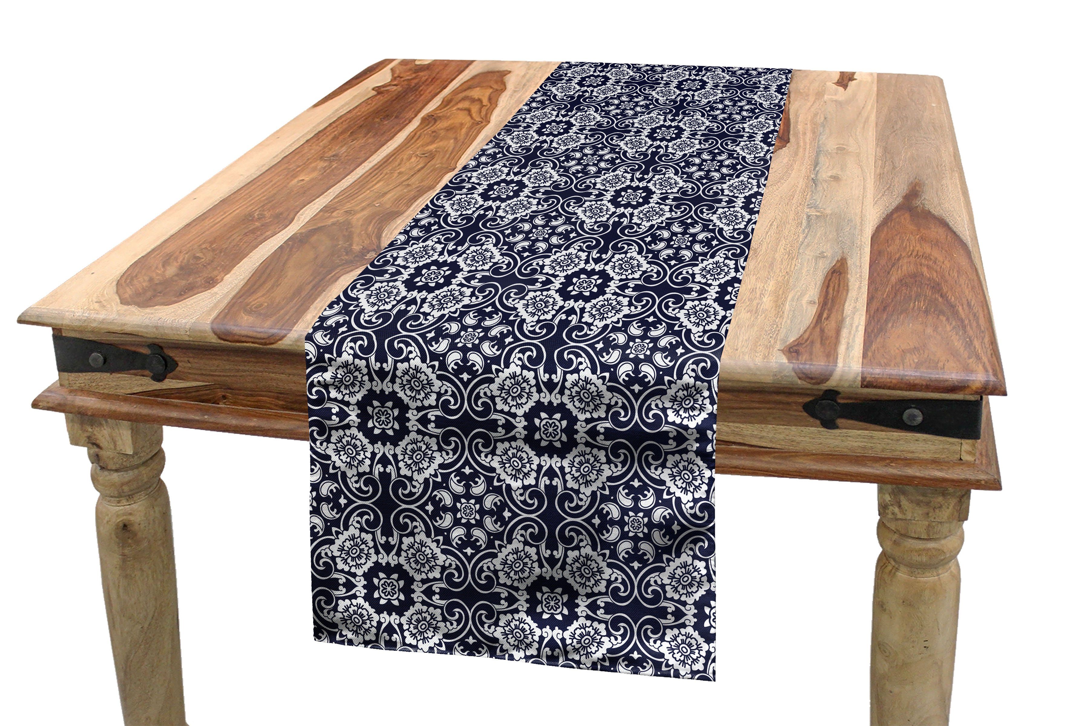 Abakuhaus Tischläufer Esszimmer Küche Rechteckiger Dekorativer Tischläufer, Navy blau Japanische Kurven Flora