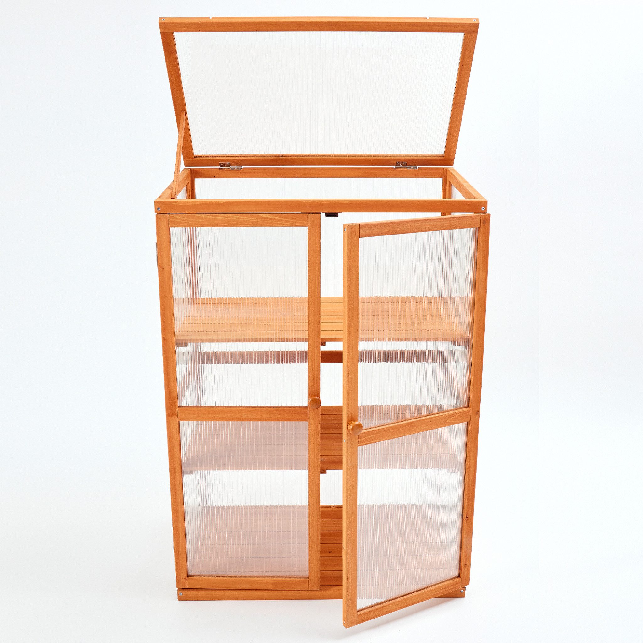 Hecht Gewächshaus Pflanzschrank Frühling 4 mm Polycarbonat-Doppelstegplatten, 3 Holzeinlegeböden 11 mm, 76 x 47 x 110,5 cm