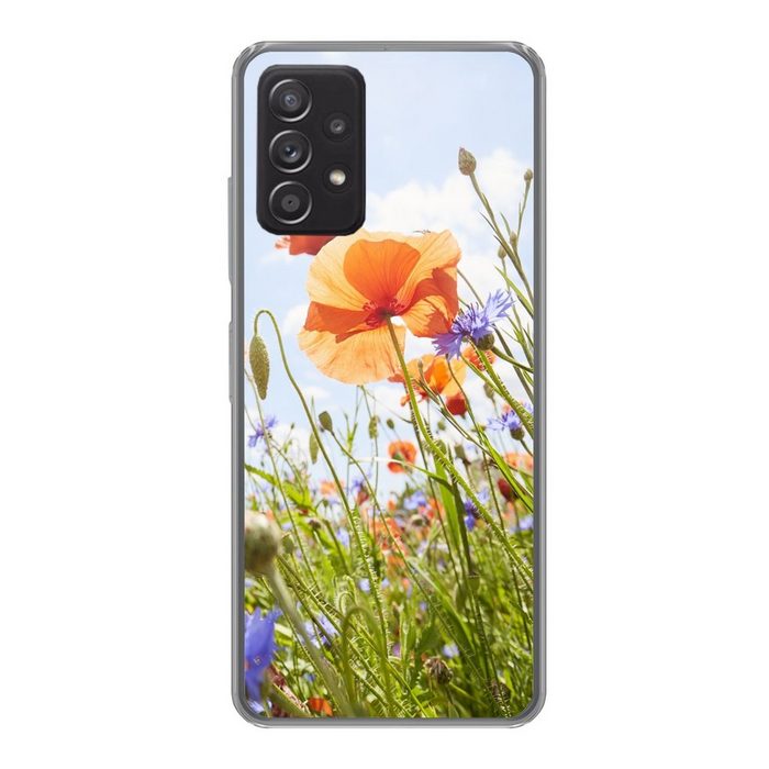 MuchoWow Handyhülle Blumen - Mohn - Frühling - Natur - Rot - Blau Handyhülle Telefonhülle Samsung Galaxy A33