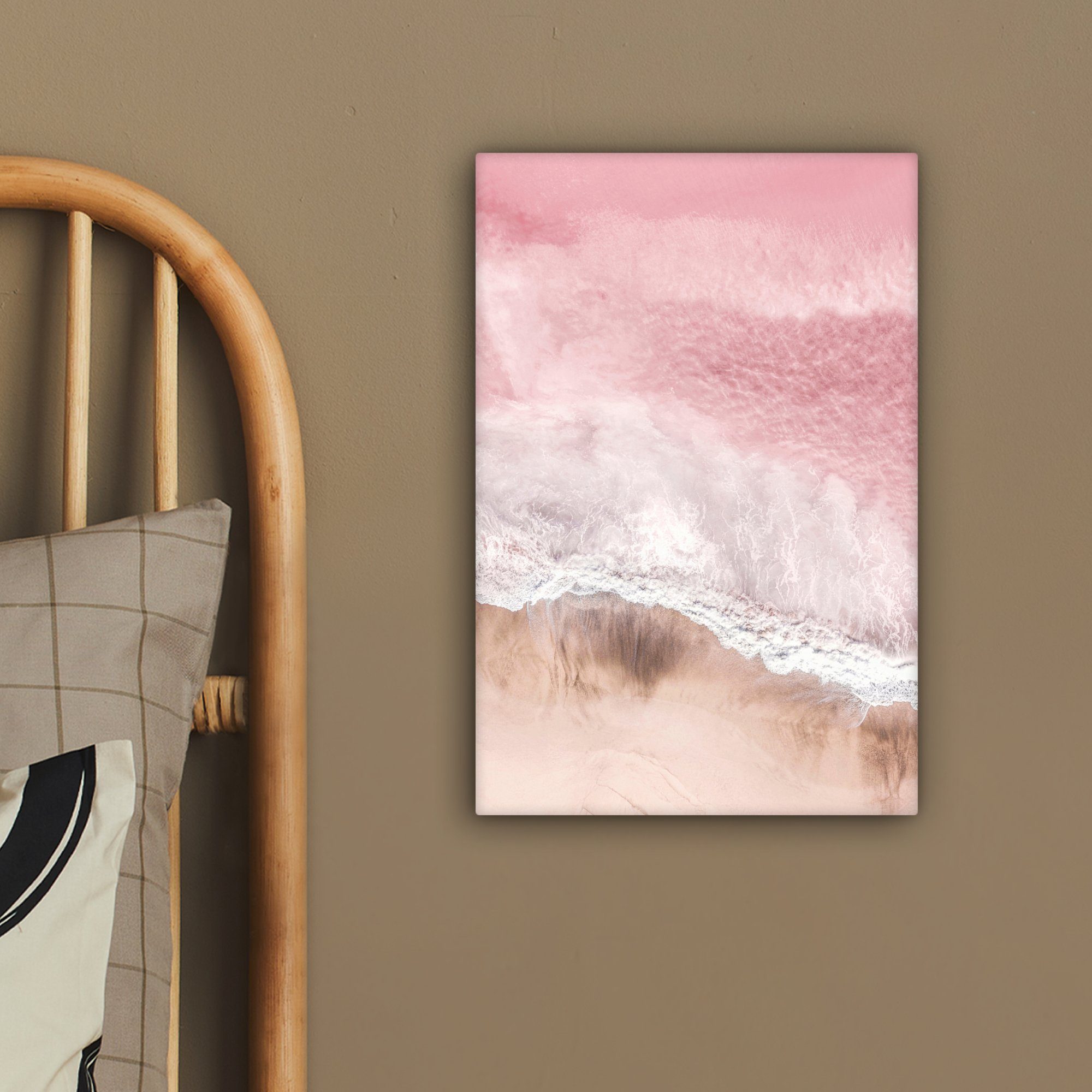inkl. St), bespannt Leinwandbild cm Leinwandbild - Meer Strand 20x30 Zackenaufhänger, - - Gemälde, Natur, fertig OneMillionCanvasses® (1 Rosa