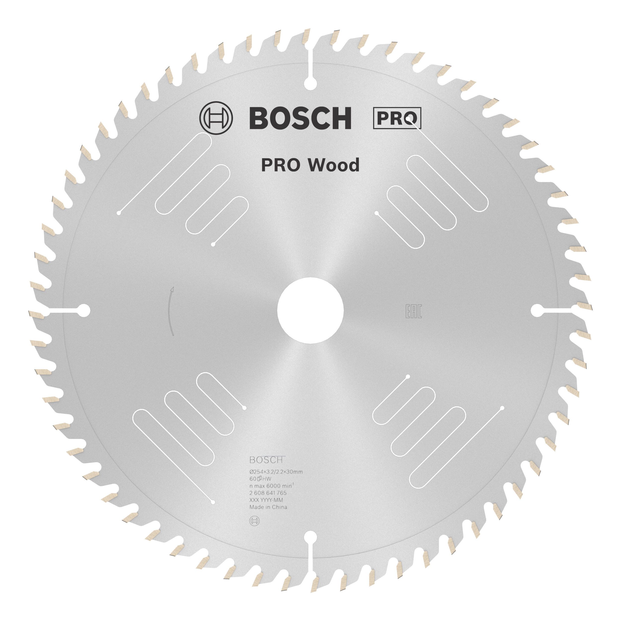 BOSCH Kreissägeblatt Pro Wood, 254 x 3,2 x 30 mm, 60 Zähne, für Netz-Kapp- und Gehrungssägen