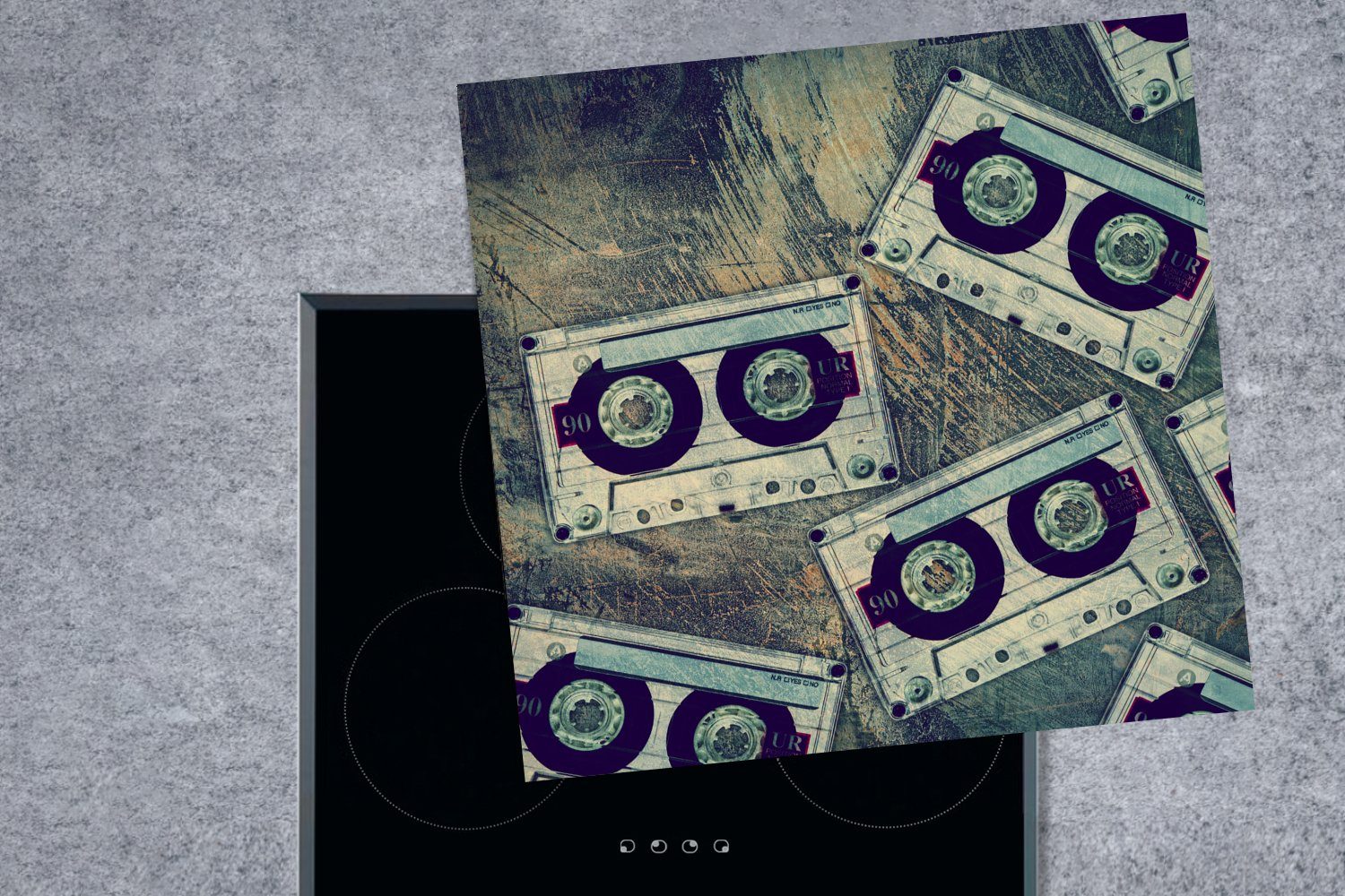 Holz Arbeitsplatte Vinyl, Ceranfeldabdeckung, küche Kassettenkassetten für - (1 cm, Vintage, MuchoWow Herdblende-/Abdeckplatte - 78x78 tlg),