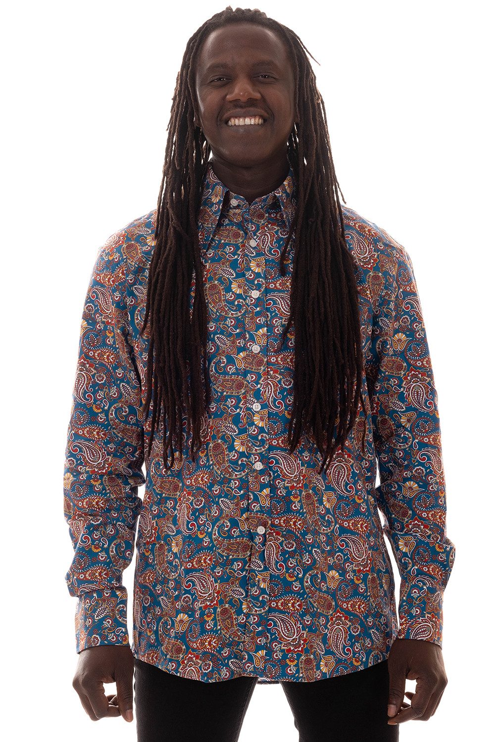 Comycom Langarmhemd Herren Paisley in navy und rot