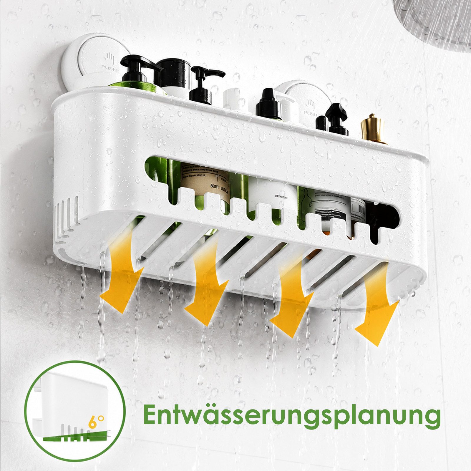 Elegear Duschkorb Saugnapf Duschablage, Duschregal Ohne Bohren, Badregal Kunststoff (1 St), Badezimmer Regal Organizer, Weiß/grau duschablage, Küchenregal 10KG