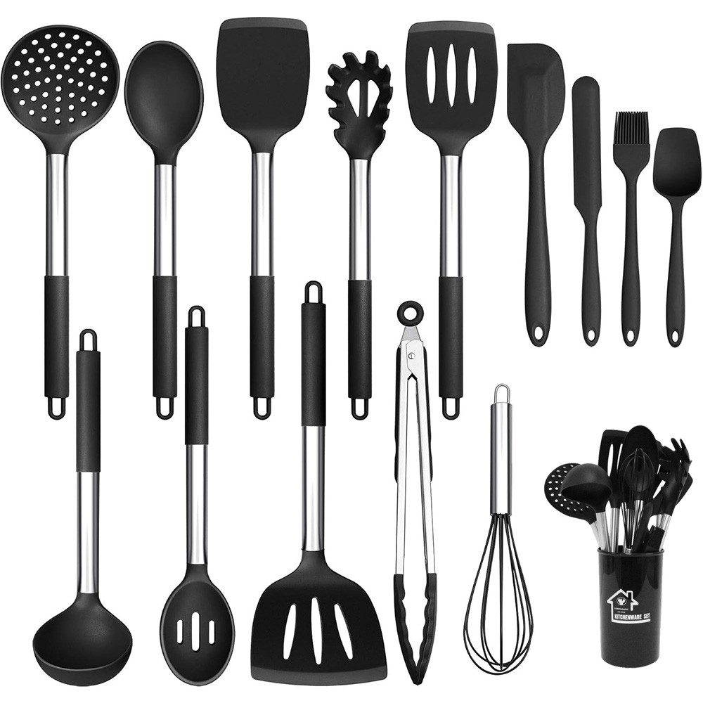 TUWENA Kochbesteck-Set 15-teiliges Küchenutensilienset mit Ständer, Küchenhelfer aus Silikon