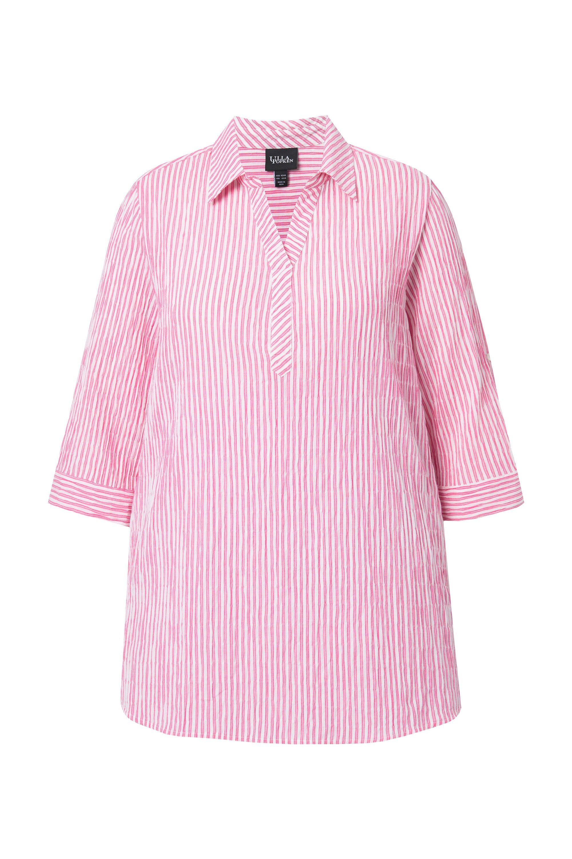 Ulla Popken Satinbluse Bluse Streifen A-Linie Hemdkragen Langarm
