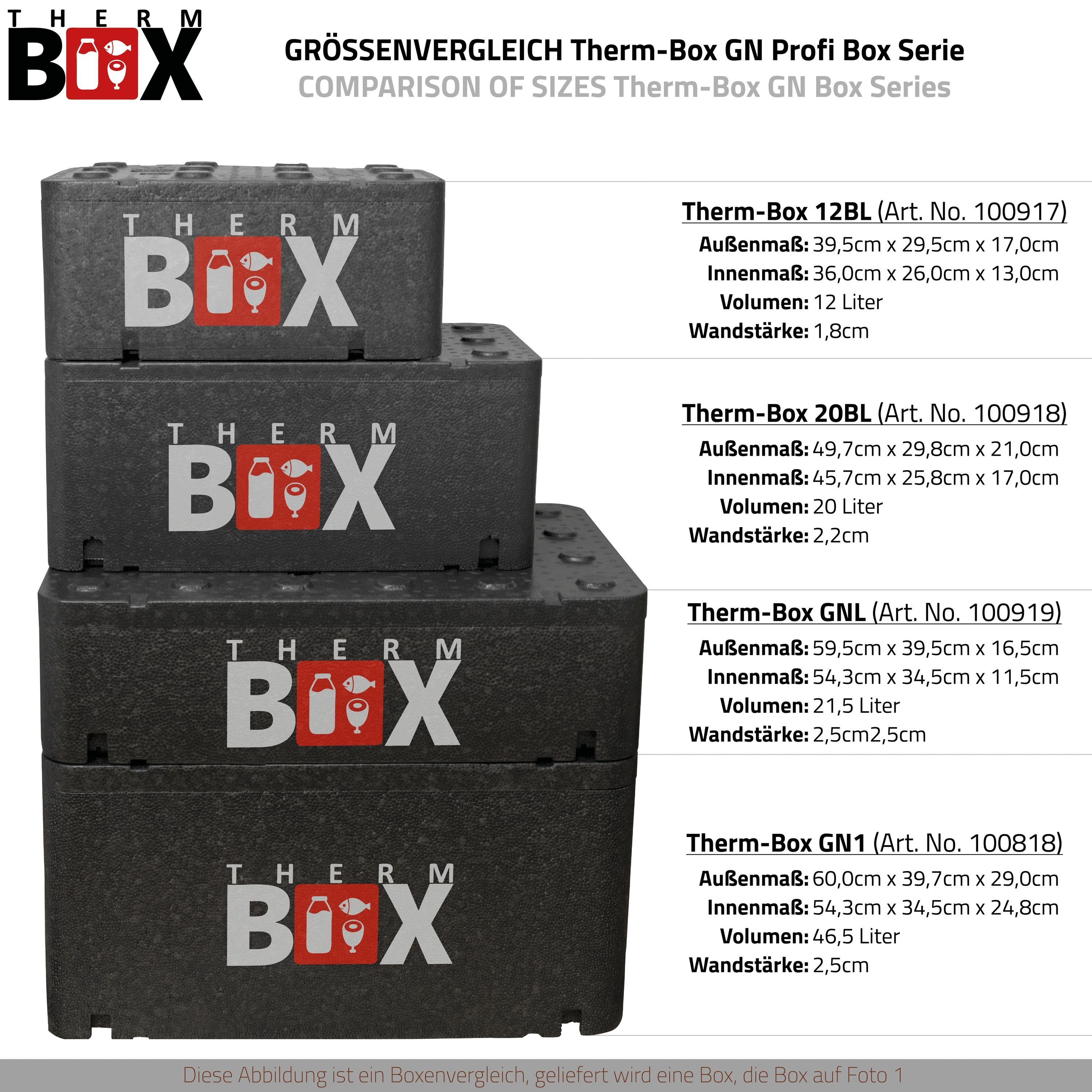 THERM-BOX Thermobehälter Profibox GNL 21,5L Innenmaß: Isolierbox im 54,3x34,5x11,5cm Warmhaltebox Wiederverwendbar, (0-tlg., mit Karton), Deckel Thermobox Kühlbox Styropor-Piocelan, Styroporbox Box