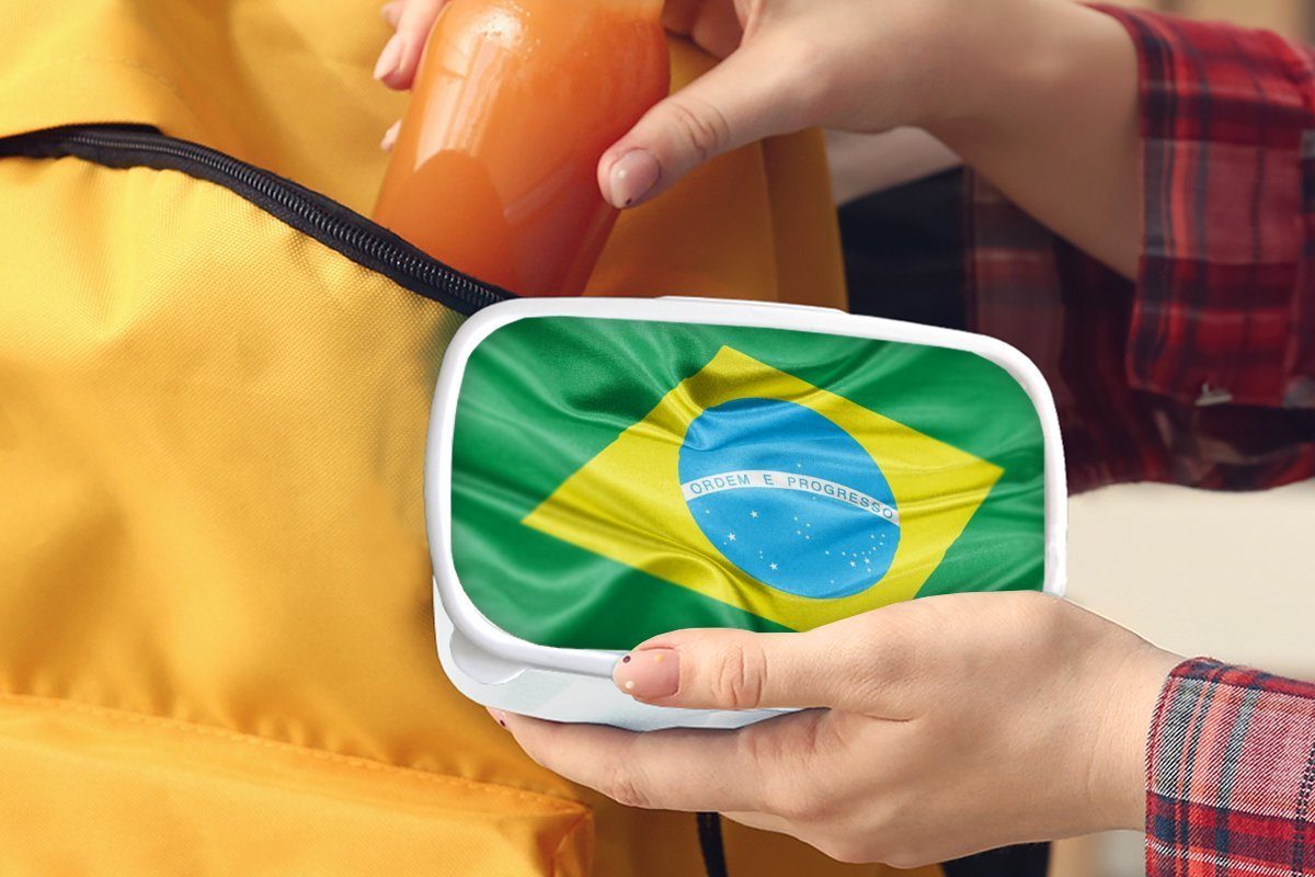 Kunststoff, für Brotbox weiß für Jungs Nahaufnahme von und MuchoWow der Mädchen (2-tlg), Erwachsene, Kinder Lunchbox Flagge und Brotdose, Brasilien,