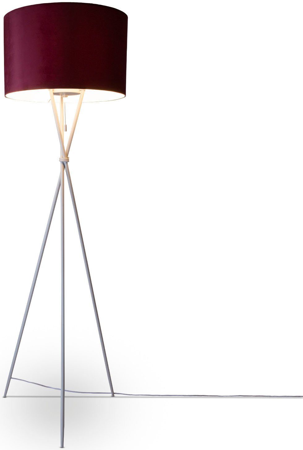 Paco Home Stehlampe Kate uni Color, ohne Leuchtmittel, Wohnzimmer Dreibein Standleuchte Velour Höhe 177,5cm Filigran E27