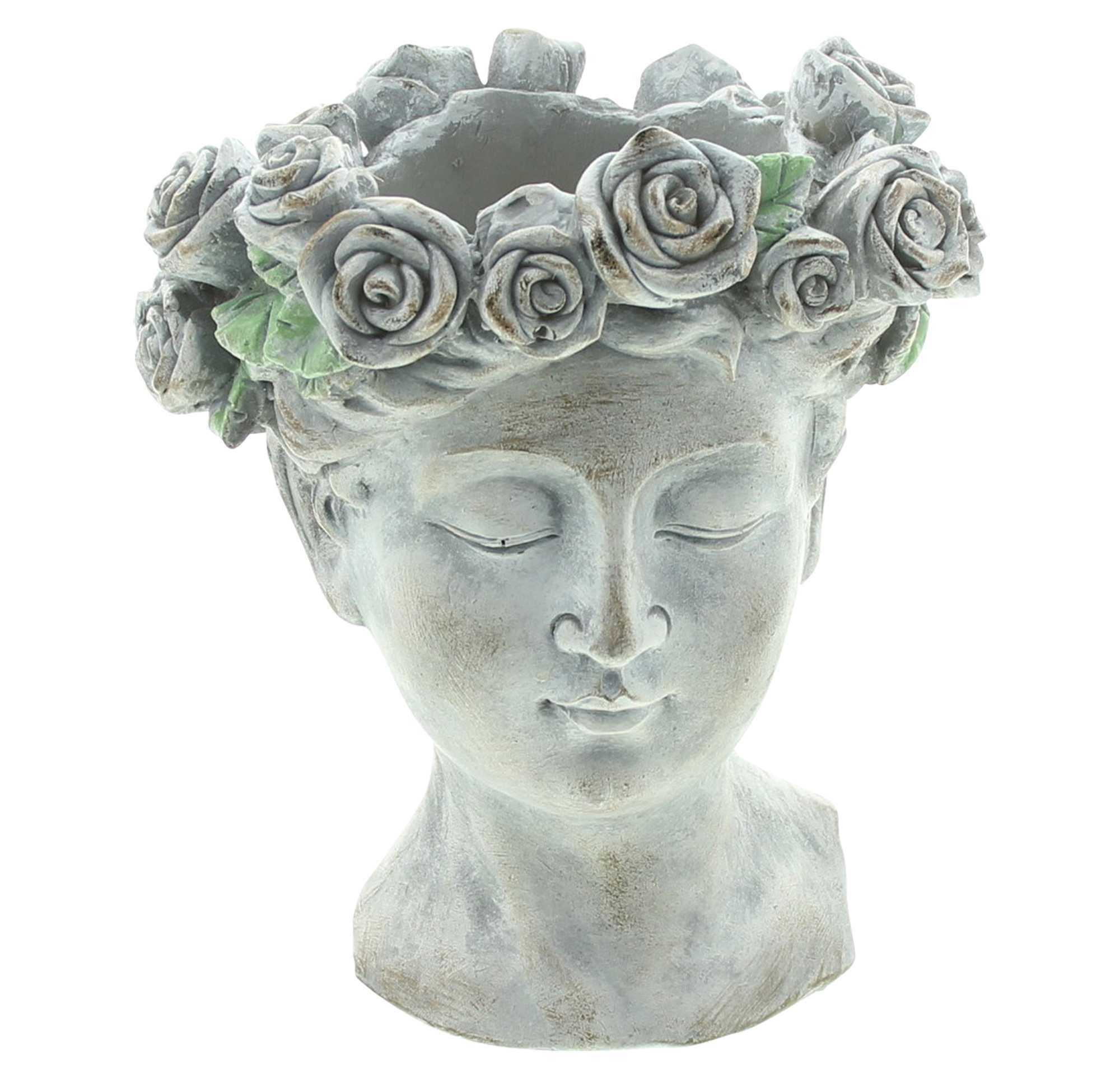 Dekoleidenschaft Blumentopf Büste "Rosenkrone" Pflanztopf, Pflanzgefäß, Pflanzschale, Gartendeko, in antiker Steinoptik aus Polyresin für Draußen