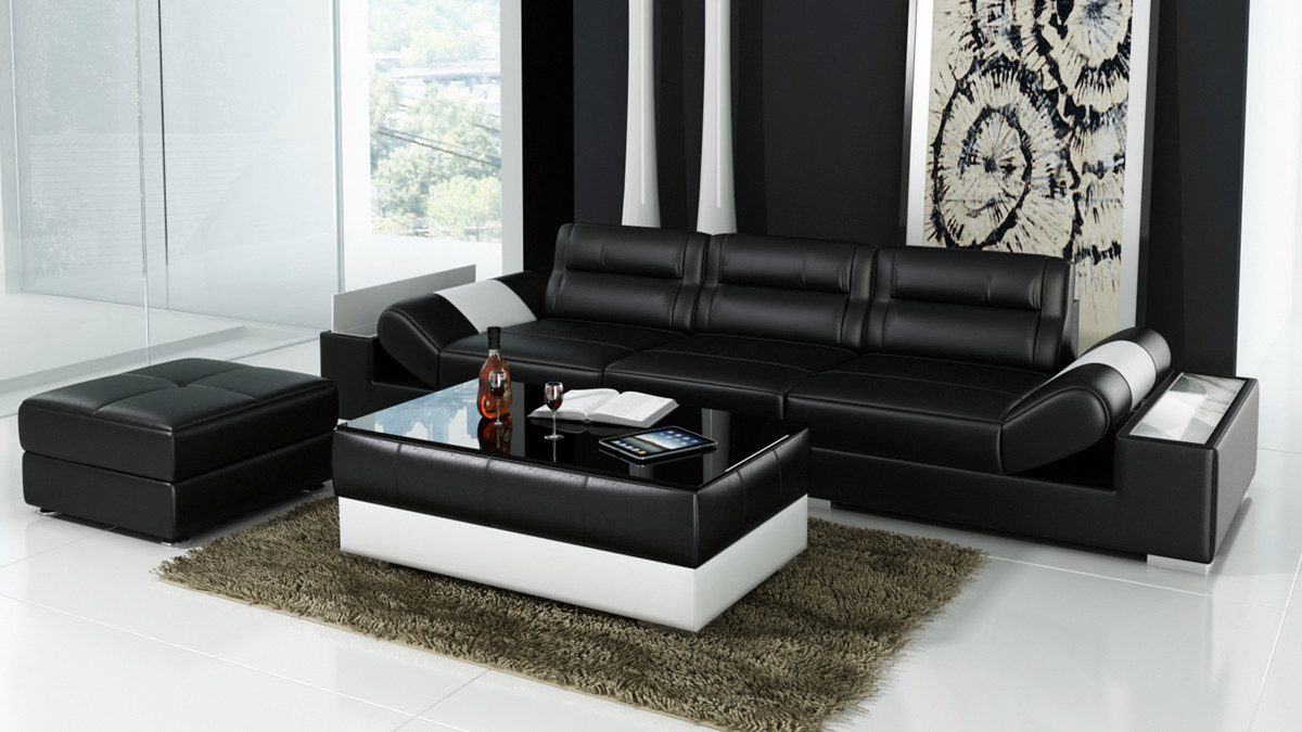 Xlmoebel Big-Sofa Multifunktionale Ledercouch mit USB-Anschlüssen und LED-Beleuchtung, Hergestellt in Europa
