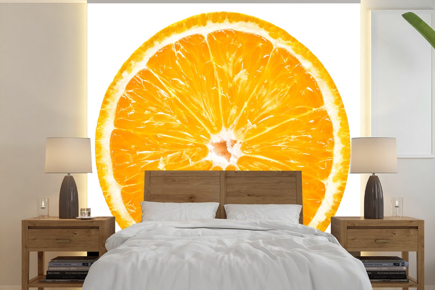 MuchoWow Fototapete Orange - Obst - Weiß, Matt, bedruckt, (5 St), Vinyl Tapete für Wohnzimmer oder Schlafzimmer, Wandtapete