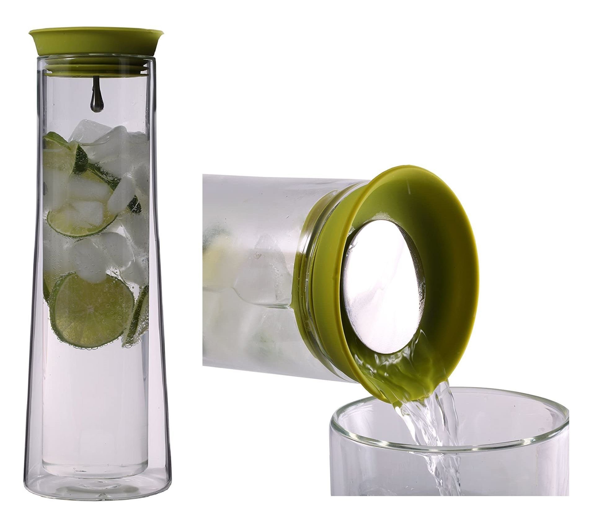 Feelino Wasserkaraffe Wasserkaraffe Glaskaraffe Thermo Karaffe Ausgießfunktion 360 Grad 850
