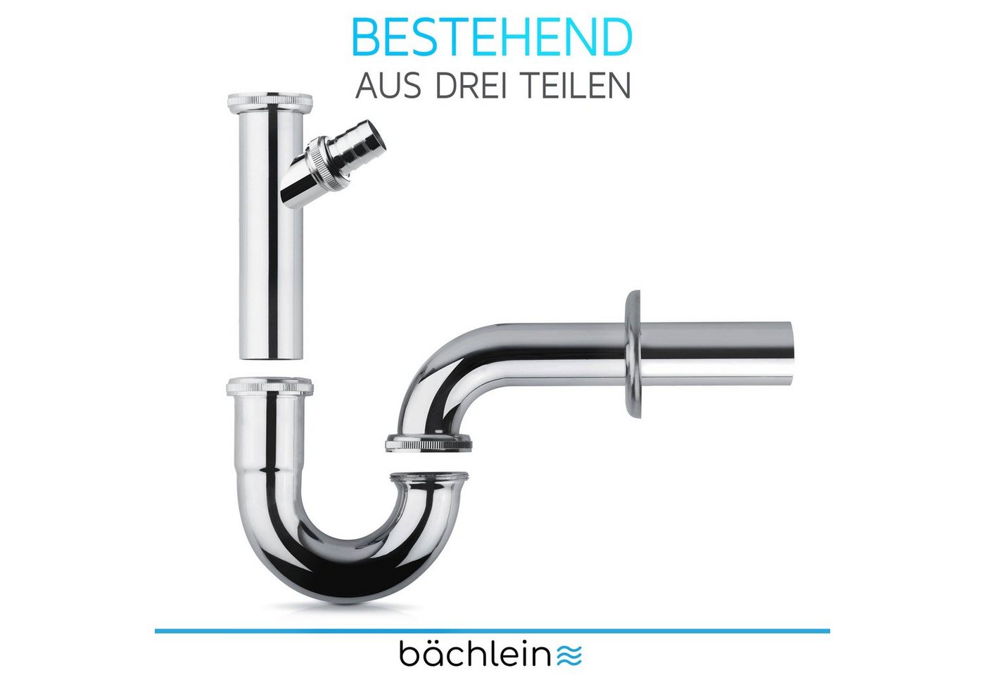Thumbnail - Bächlein Siphon Universaler Röhrensiphon, (flexibler Waschbeckenablauf mit Geräteanschluss), Einfache Montage - Hochwert...
