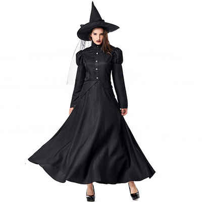 Zimtky Zauberer-Kostüm Damen Hexenkleid Kleid Schwarz Halloween mit Hüte
