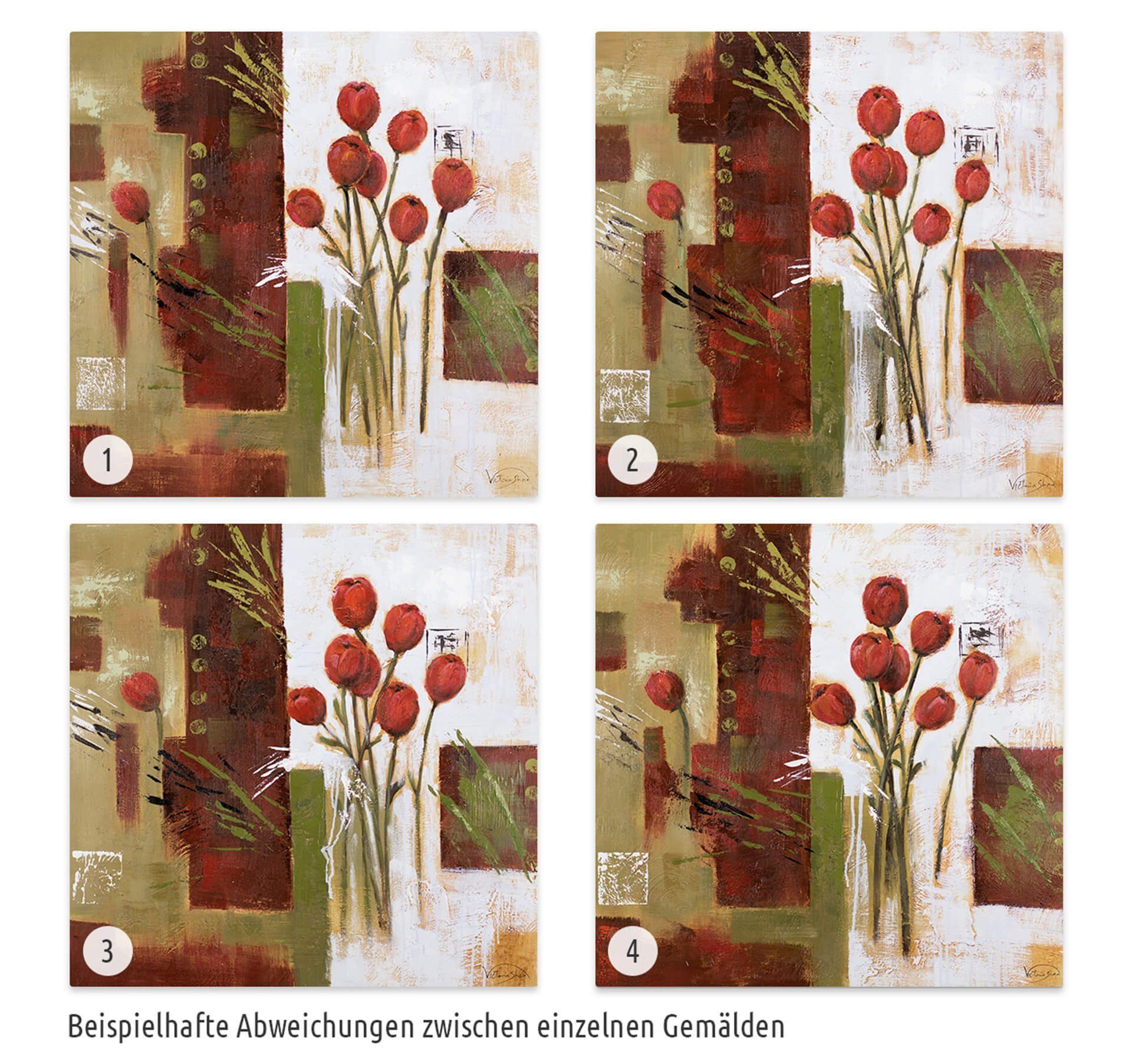 Wohnzimmer KUNSTLOFT Leinwandbild 100% cm, Wandbild Red HANDGEMALT 80x80 Gemälde Velvet