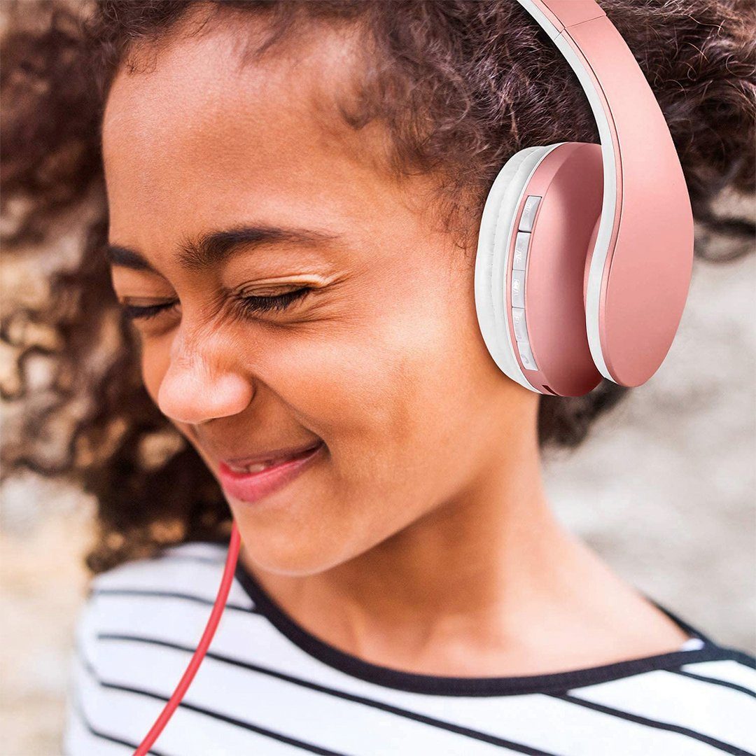 für Bluetooth Kinderkopfhörer, Gontence Gold) Rosa mit Gehörschutz,Leicht (mit Over-Ear-Kopfhörer Faltbare Kinder Kopfhörer Kopfband,