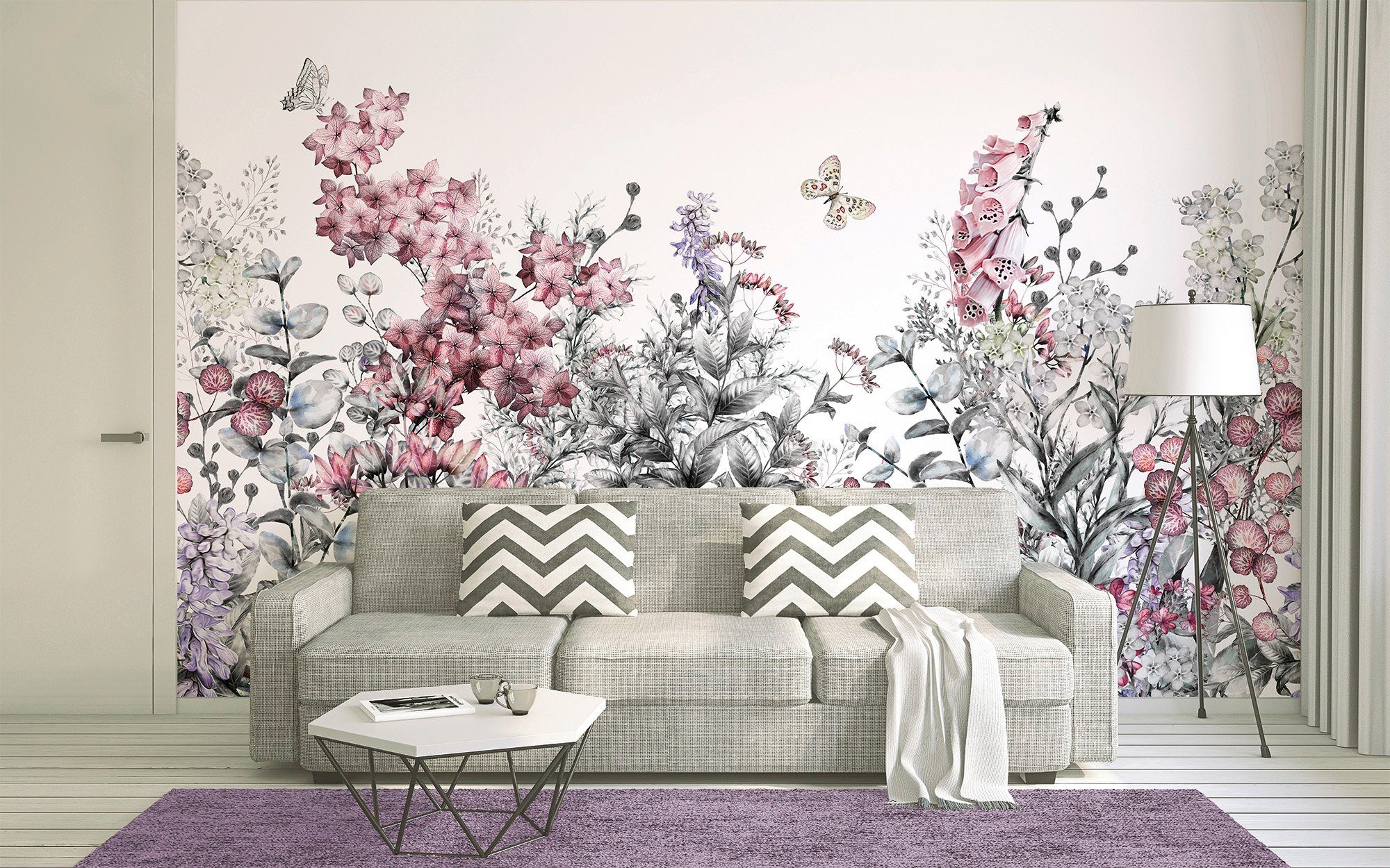 Schräge, Wand, glatt, Fototapete walls Flower St), living Decke (5 Designwalls Painting, Vlies,