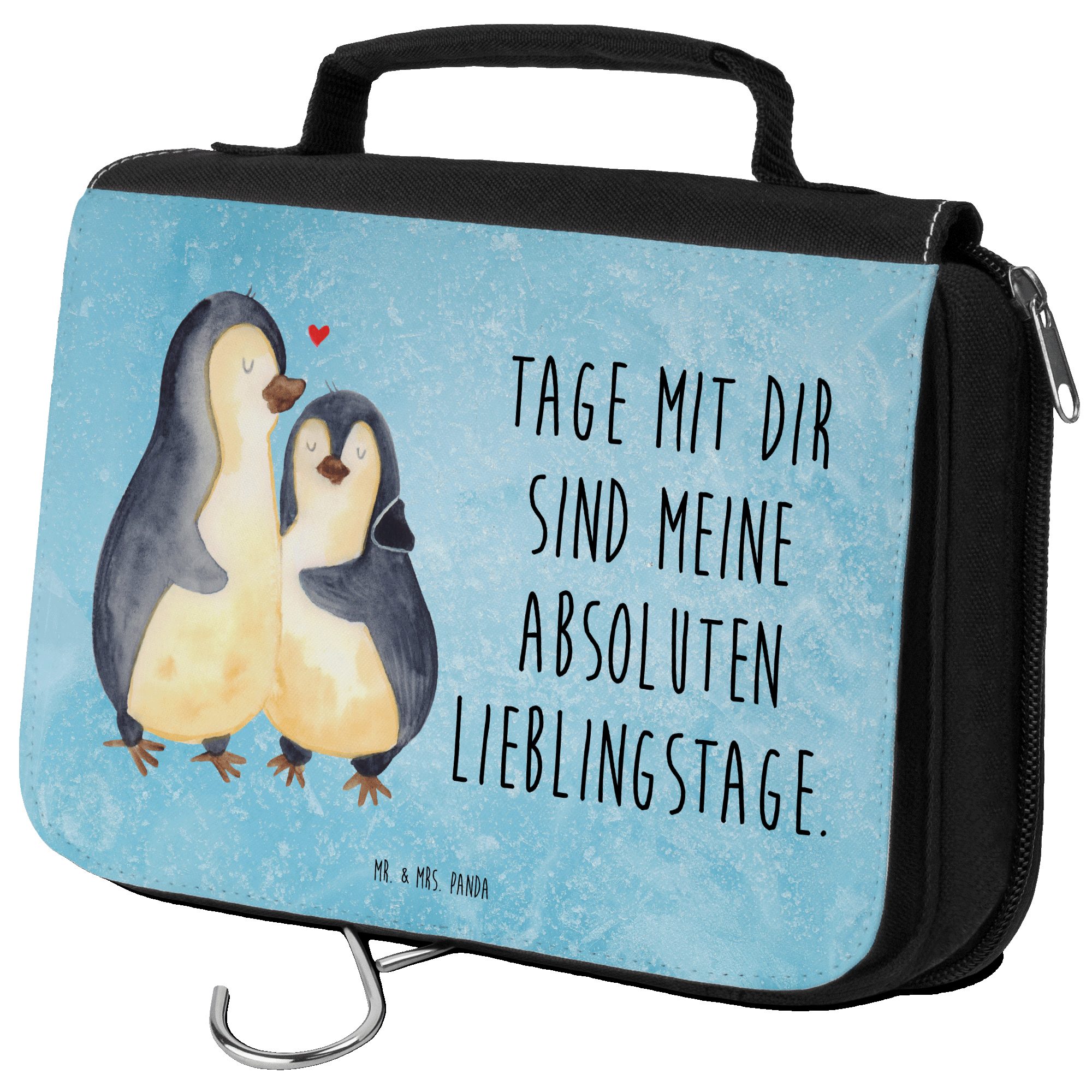 Mr. & Mrs. Panda Kulturbeutel Pinguin umarmen, kosmetiktäschchen, Eisblau, Hochzeitstag, Make-Up Ta (Packung), beauty case Make-Up Tasche hygienetasche