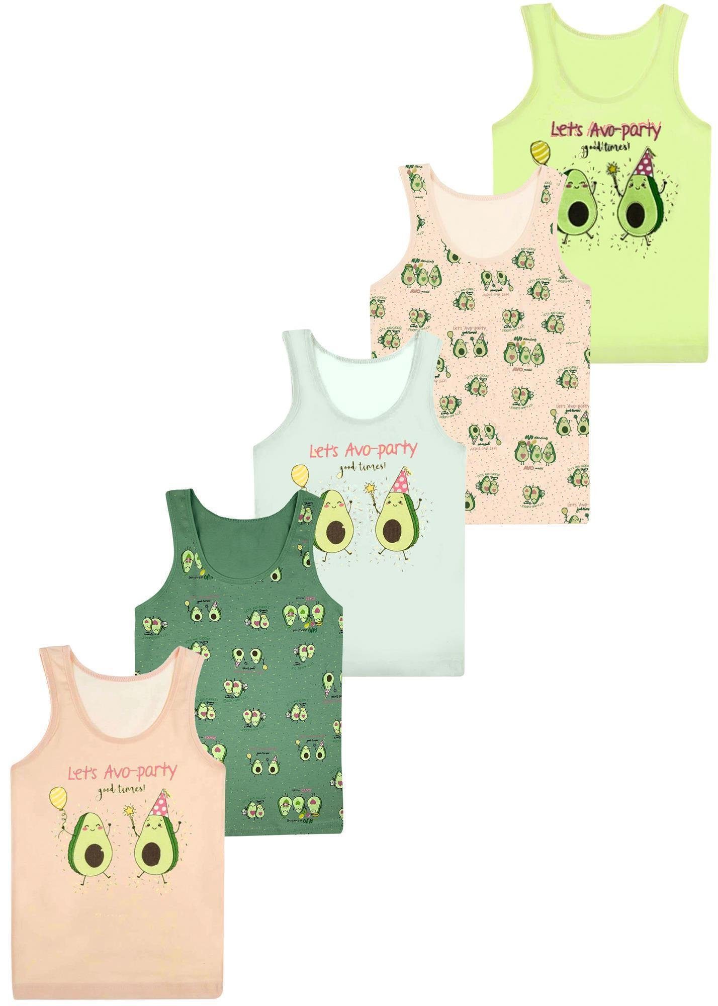 LOREZA Unterhemd 5er Set Mädchen Unterhemden - Avocado - Bunt (Set, 5-St., 5er-Pack)