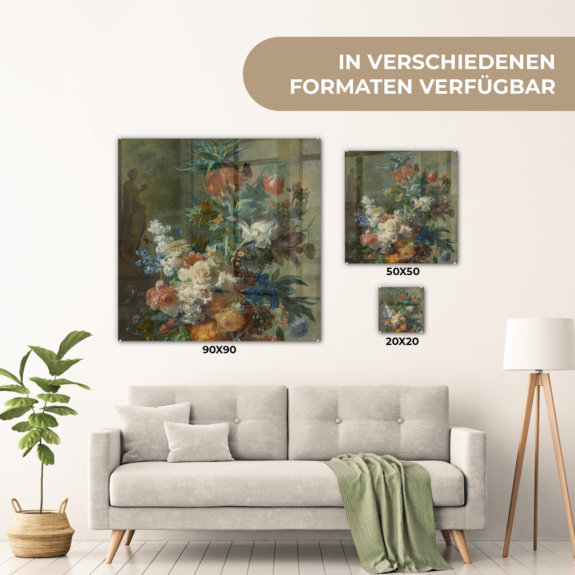von Glasbilder auf Glas Foto Acrylglasbild van MuchoWow mit Blumen Wandbild - Glas St), Bilder - Gemälde auf Huysum, (1 Jan - - bunt Wanddekoration Stilleben