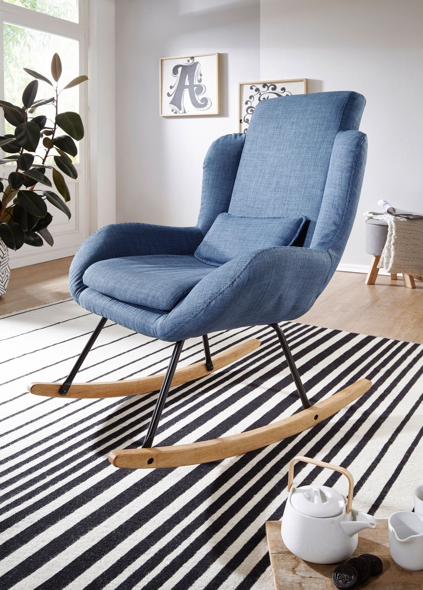 Blau Komfort | KADIMA DESIGN Einzigartiger Schaukelstuhl LAVANT für Zuhause - Blau Schaukelsessel