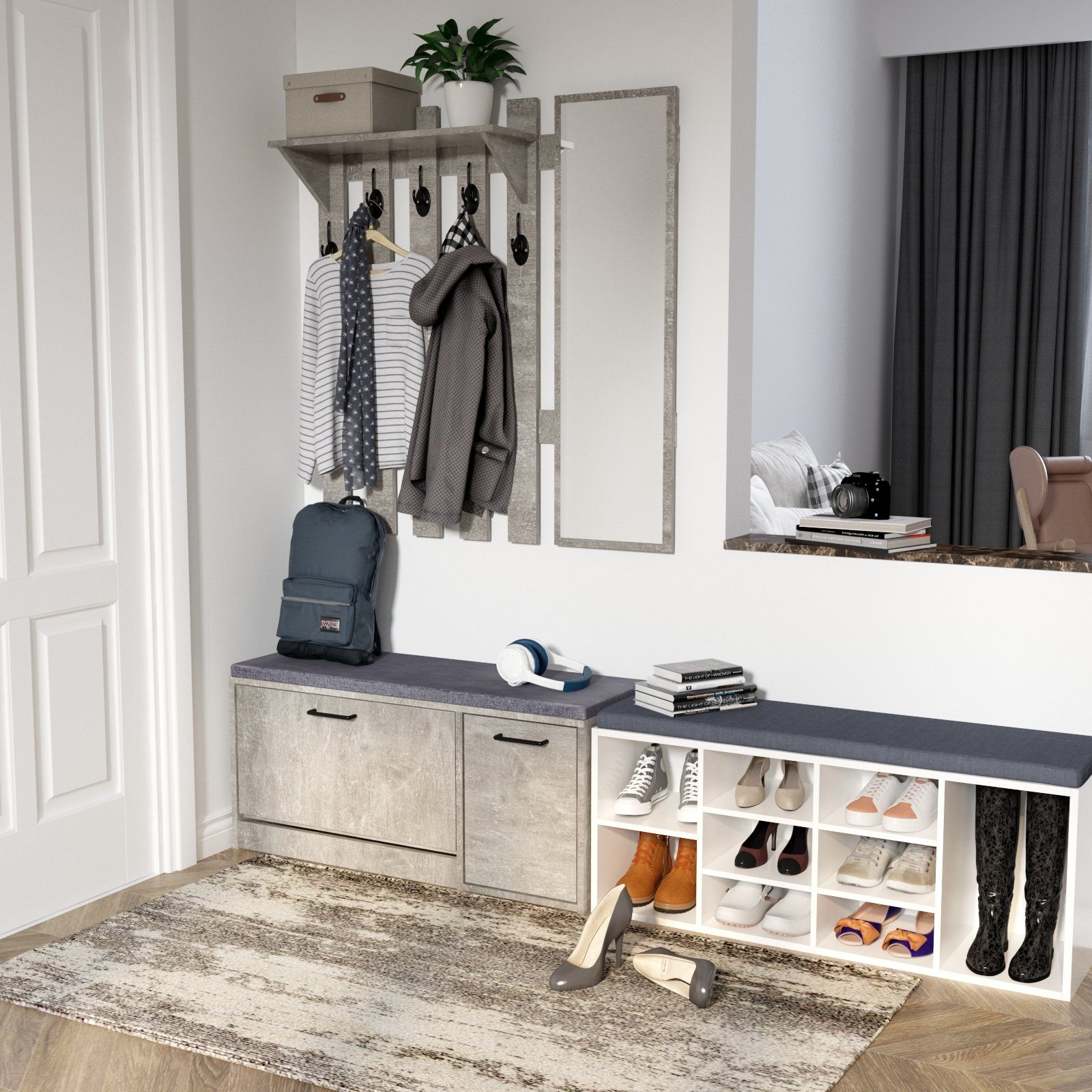 Mondeer Garderobenpaneel Garderobe mit Spiegel, Wandhalter mit 5 Häkchen, 1 günstig online kaufen