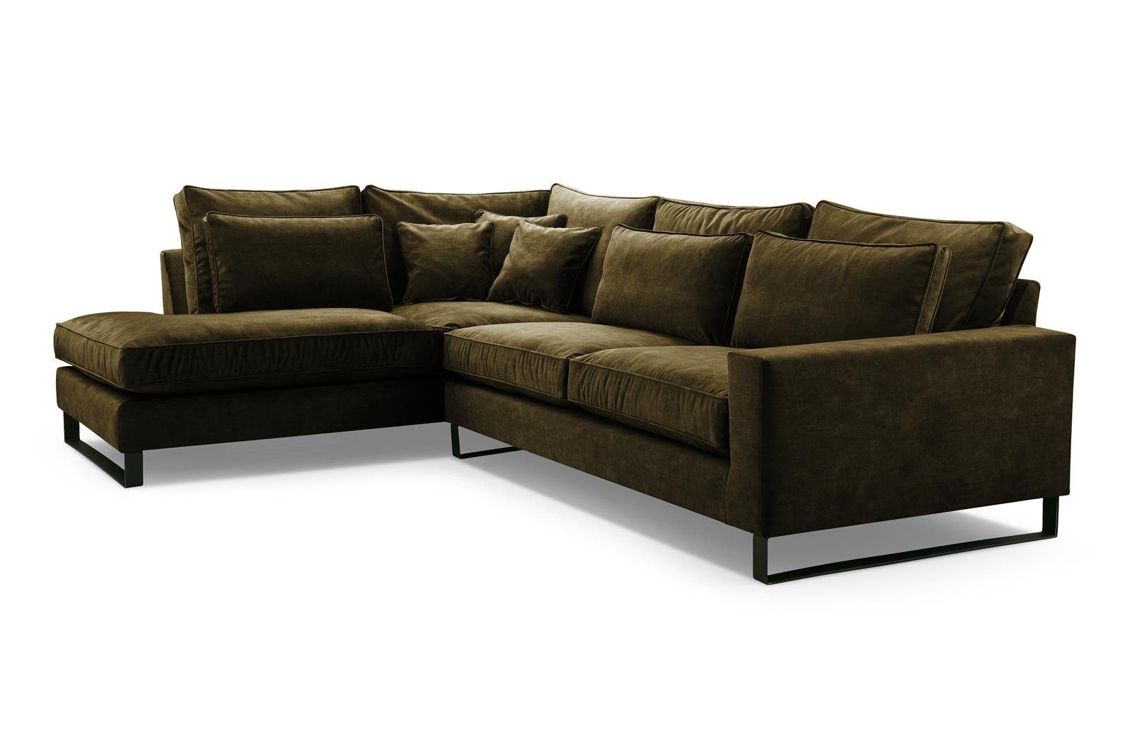 aus Cornack, l-förmig im Design, modernes Velours Beautysofa 10) Polsterecke mit für Olive Wohnzimmer, (palladium Metallbeine, Ecke,