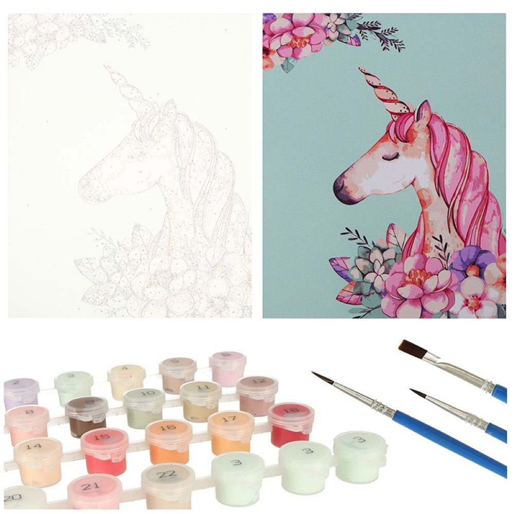 Ikonka Malen nach Zahlen Malen nach Zahlen Set 40x50cm - Einhorn auf Leinwand (Malen nach Zahlen auf Leinwand-Set, Malen nach Zahlen Komplett-Set), Hochwertiges Einhorn-Malen-nach-Zahlen: Einfach, entspannt, kreativ