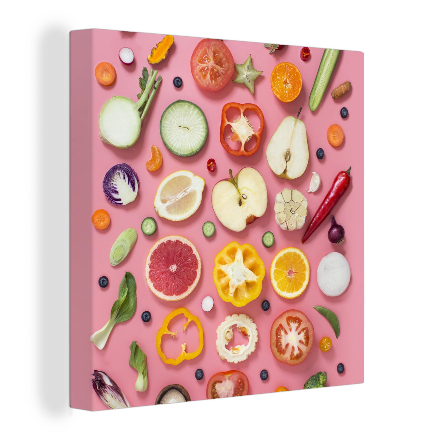 OneMillionCanvasses® Leinwandbild Gemüse - Obst - Rosa, (1 St), Leinwand Bilder für Wohnzimmer Schlafzimmer