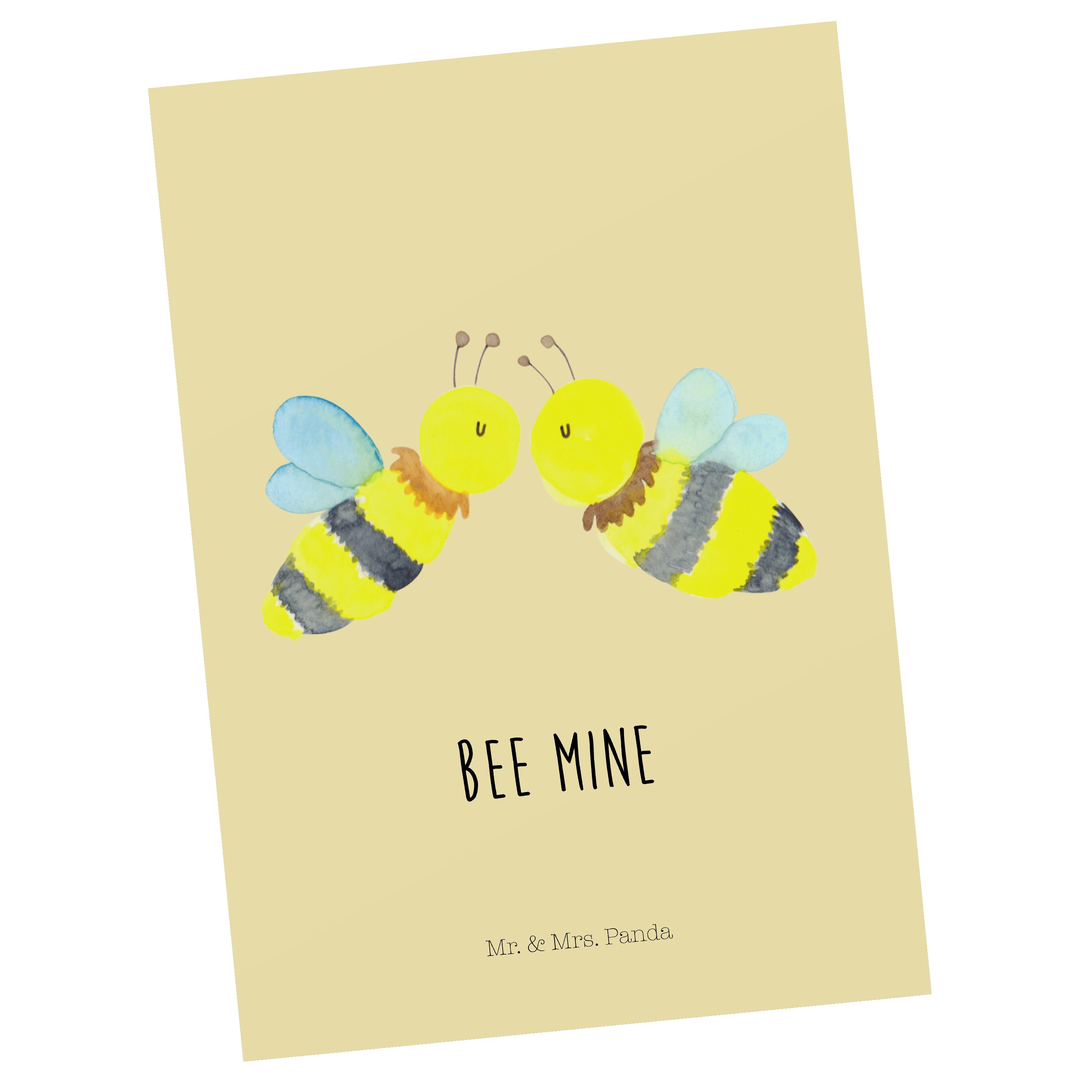 Mr. & Mrs. Panda Postkarte Biene Liebe - Gelb Pastell - Geschenk, Karte, Wespe, Einladung, Ansic | Grußkarten