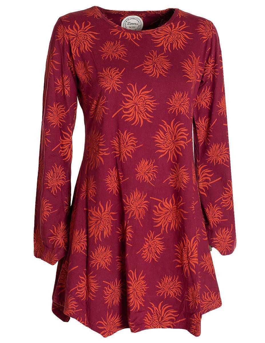 Vishes Tunikakleid Langarm Damen Blumen-Tunika Shirt-Kleid Glockenärmel Baumwolle Hippie, Boho, Goa Style – Bild 4 von 5