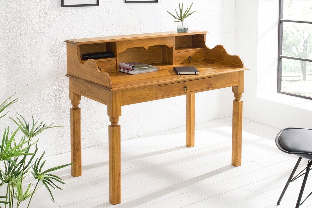 riess-ambiente Schreibtisch HEMINGWAY 115cm natur - Mango-Massivholz, honey finish, mit Schubladen (Einzelartikel, 1-St), Retro Sekretär - ideal für Arbeits- und Wohnzimmer oder Home Office