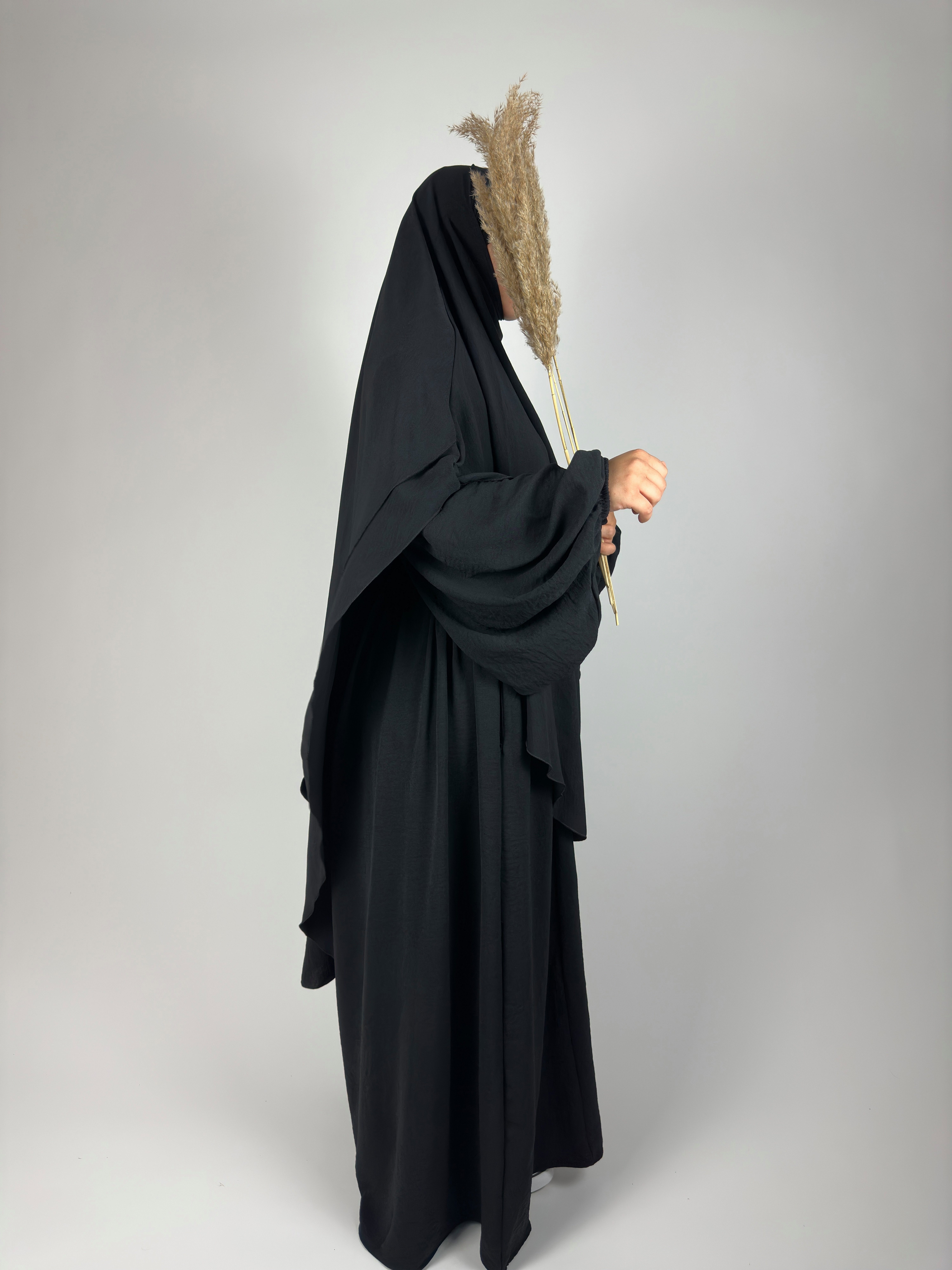 Abaya Set Amara Mode Ballonkleid Nour & Khimar 2 Aymasal islamische Schwarz Ballonärmel teiliges