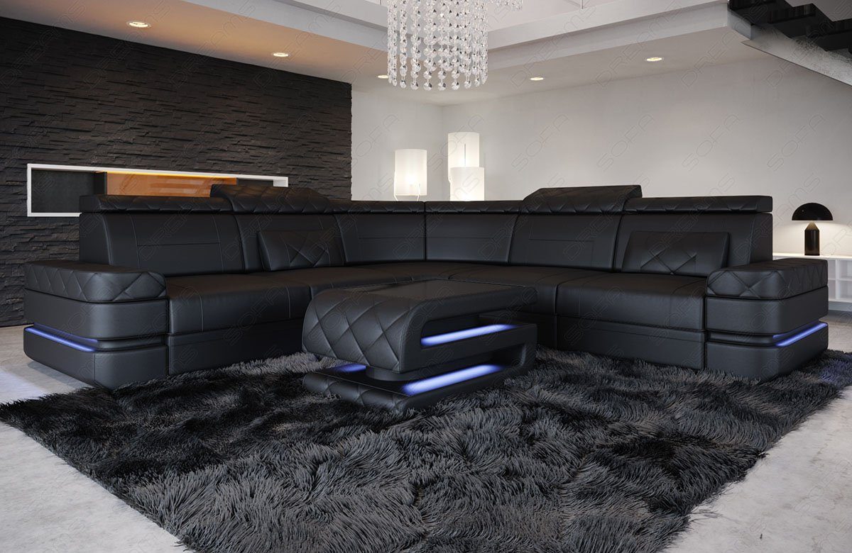 Sofa Dreams Ecksofa Couch Sofa Leder Positano L Form Ledersofa, mit LED, mit Stauraum, Designersofa