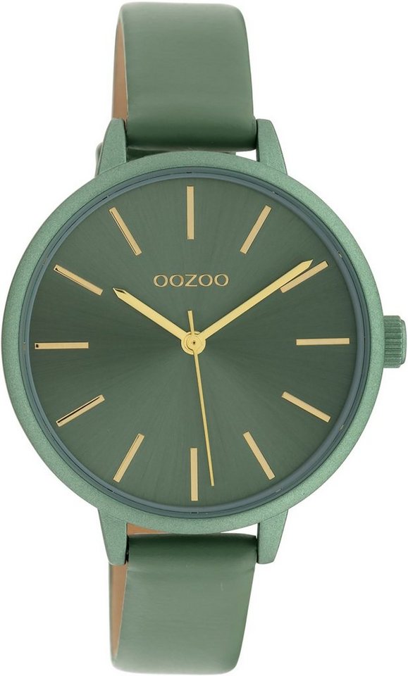 OOZOO Quarzuhr Oozoo Damen Armbanduhr hellgrün Analog, Damenuhr rund,  mittel (ca. 36mm) Lederarmband, Fashion-Style