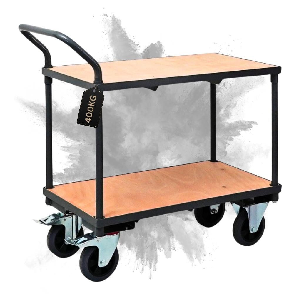 PROREGAL® Tischwagen Tischwagen mit 2 Etagen, HxBxT 95x50x97cm, Traglast 400kg, Grau