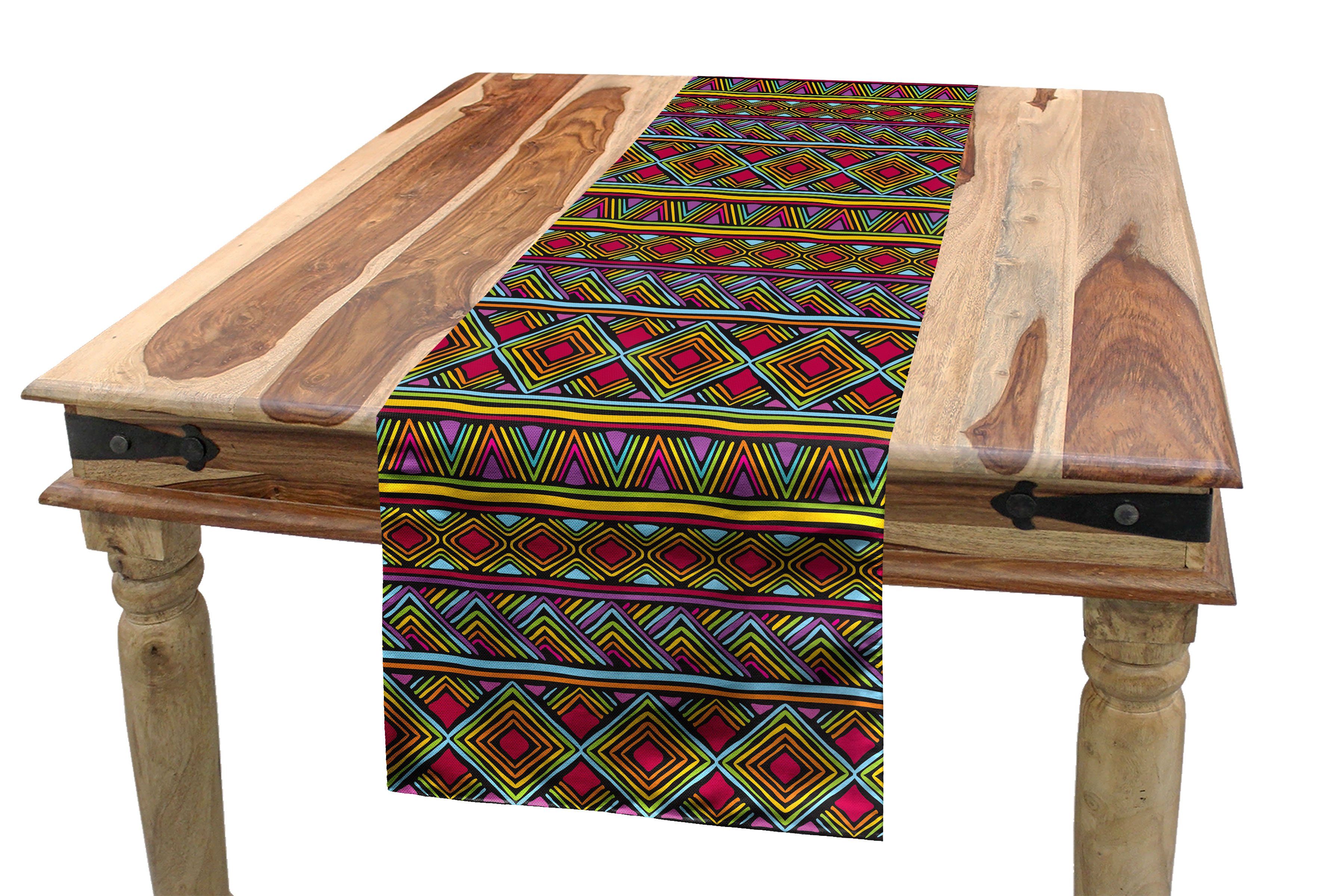 Abakuhaus Tischläufer Esszimmer Küche Rechteckiger Dekorativer Tischläufer, afrikanisch geometrische Bunte