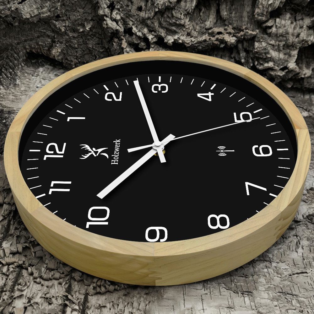 Holzwerk Funkwanduhr Designer Holz Funk Wand günstig online kaufen