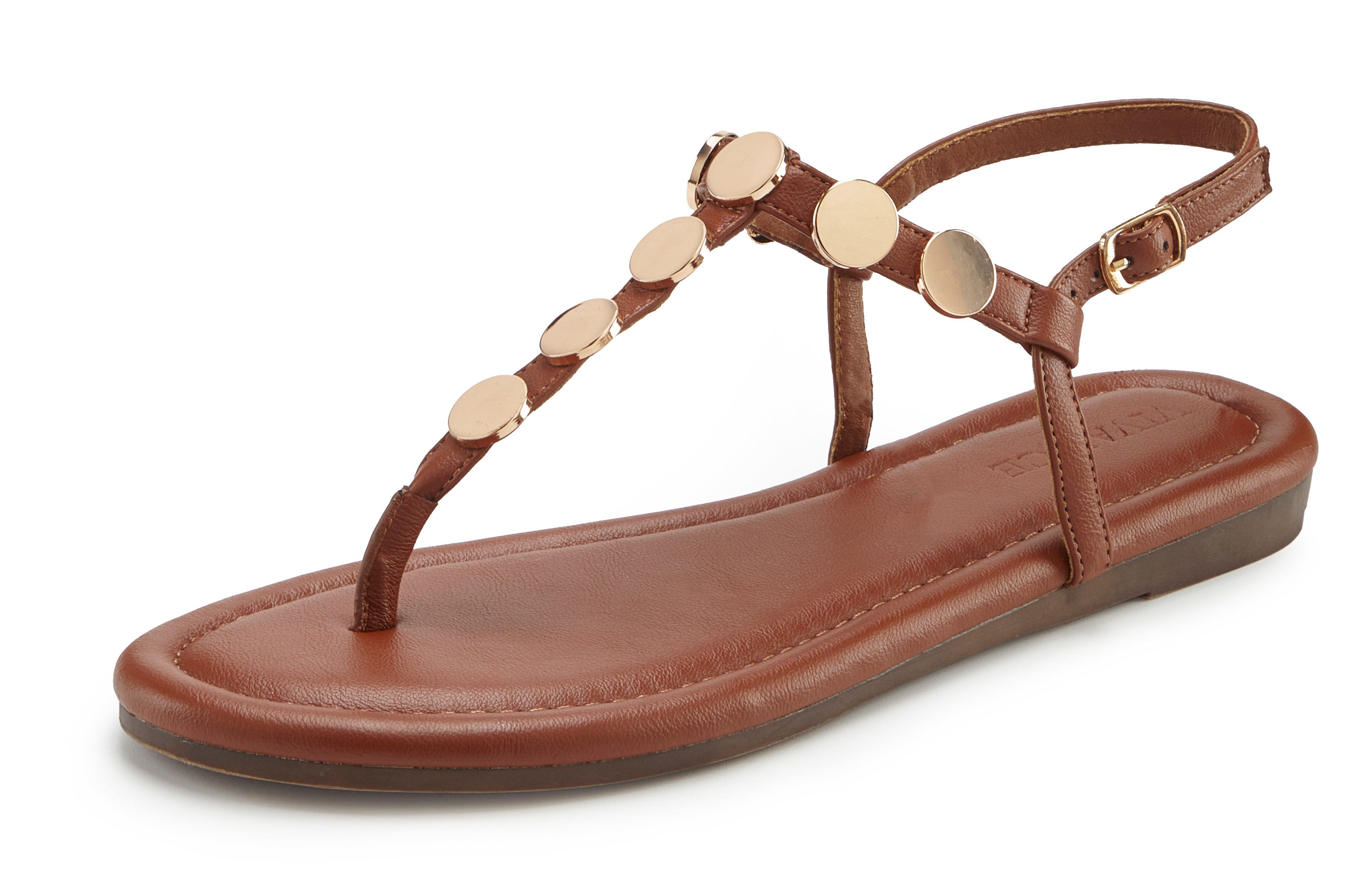 Vivance Sommerschuh, Sandale Zehentrenner mit goldfarbenen günstig online kaufen