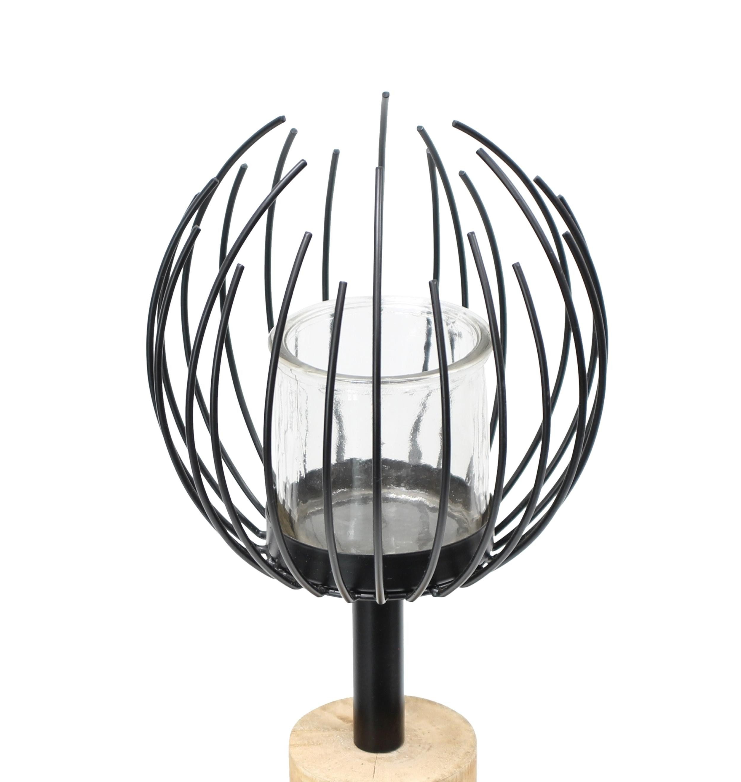Frank Flechtwaren Windlicht Windlichtsäule Kugel Holz & Metall 85cm