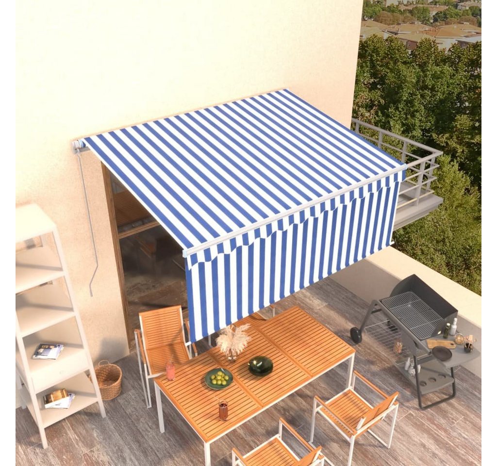 Thumbnail - furnicato Markise Manuell Einziehbar mit Rollo 3x2,5 m Blau und Weiß (1-St)