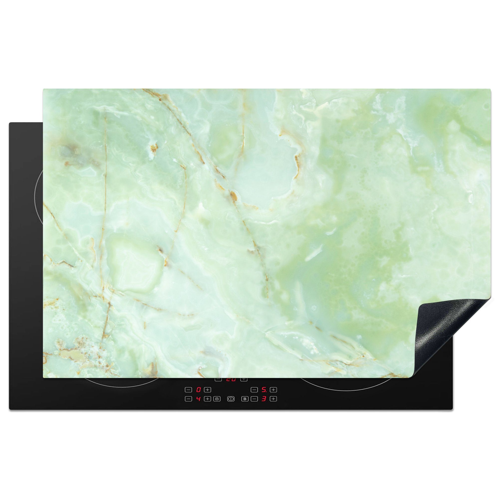 MuchoWow Herdblende-/Abdeckplatte Marmor - Jade - Grün, Vinyl, (1 tlg), 81x52 cm, Induktionskochfeld Schutz für die küche, Ceranfeldabdeckung
