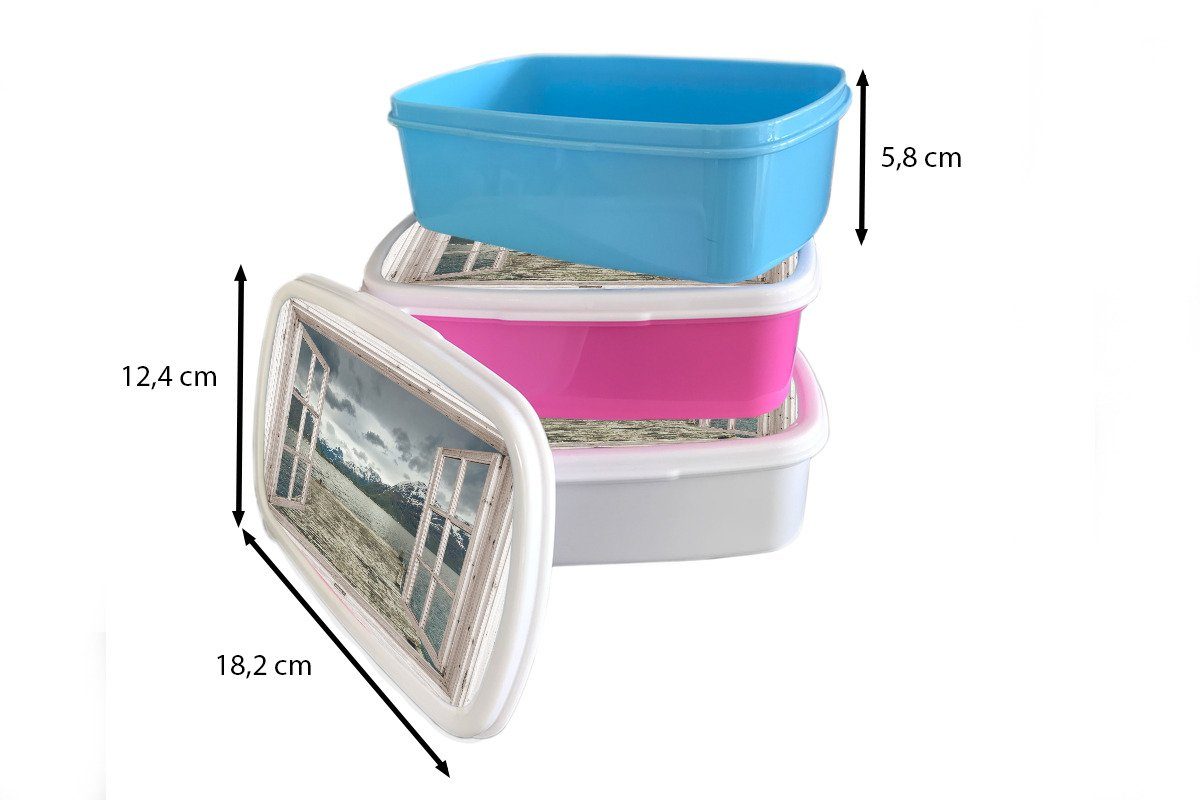 Kinder, Kunststoff für rosa - Lunchbox Brotbox Mädchen, Snackbox, Erwachsene, Gerüstbau Ausblick Berg, - Kunststoff, (2-tlg), MuchoWow Brotdose